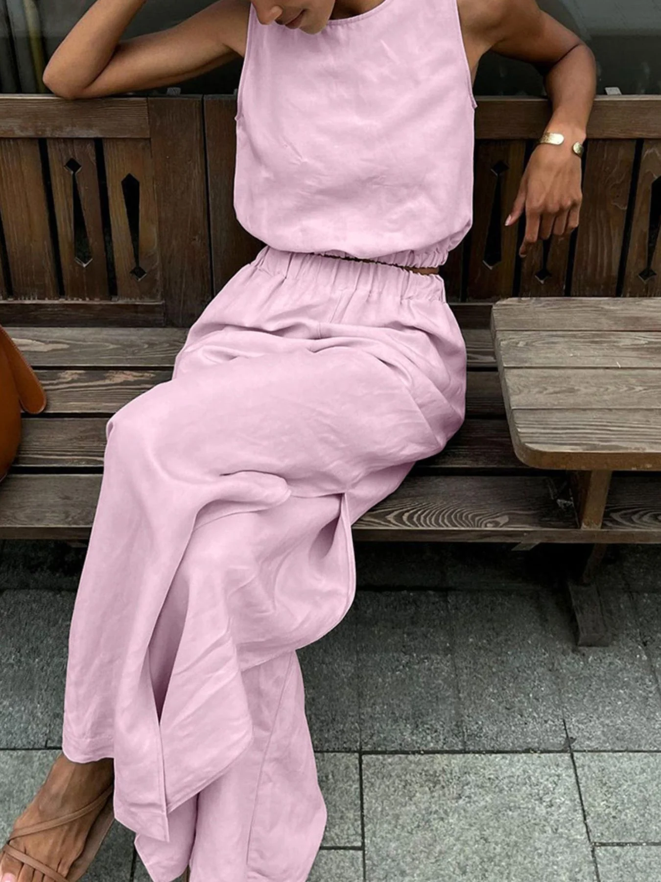 Sleeveless Crop Top and Slit Pants Set - Image 18