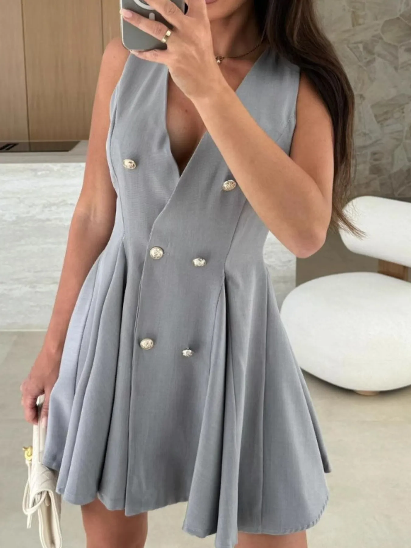 Sleeveless Double-Breasted Mini Dress - Image 9