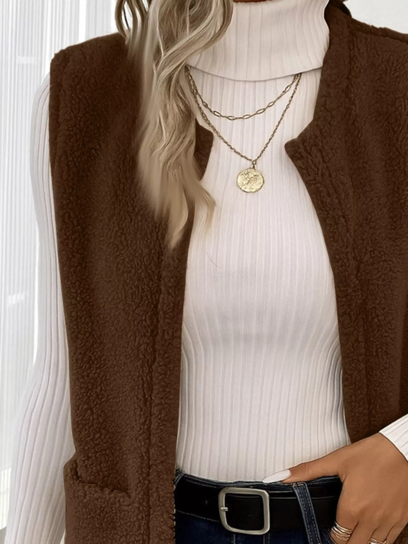 Sleeveless Fuzzy Fleece Vest Coat - Image 11