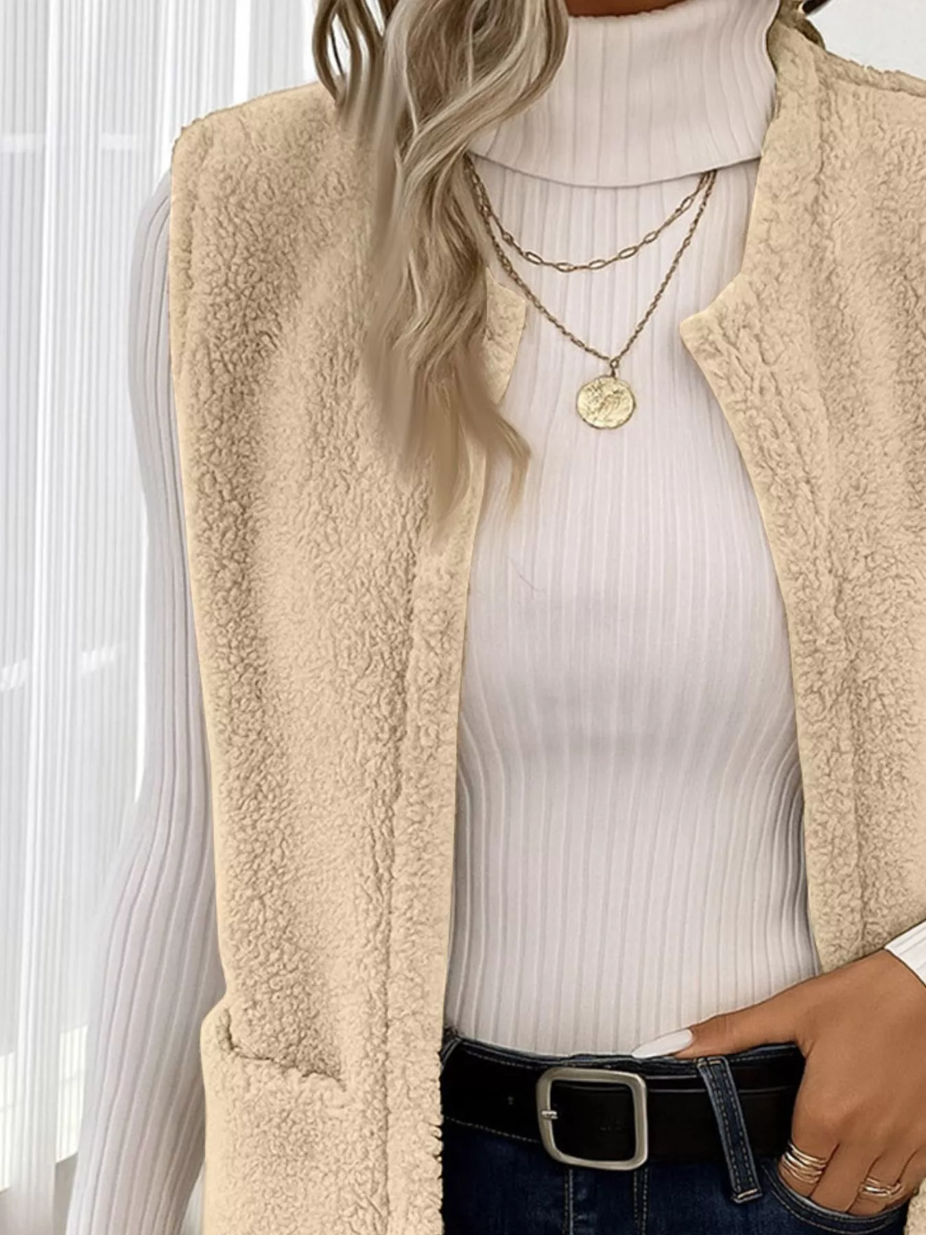 Sleeveless Fuzzy Fleece Vest Coat - Image 2
