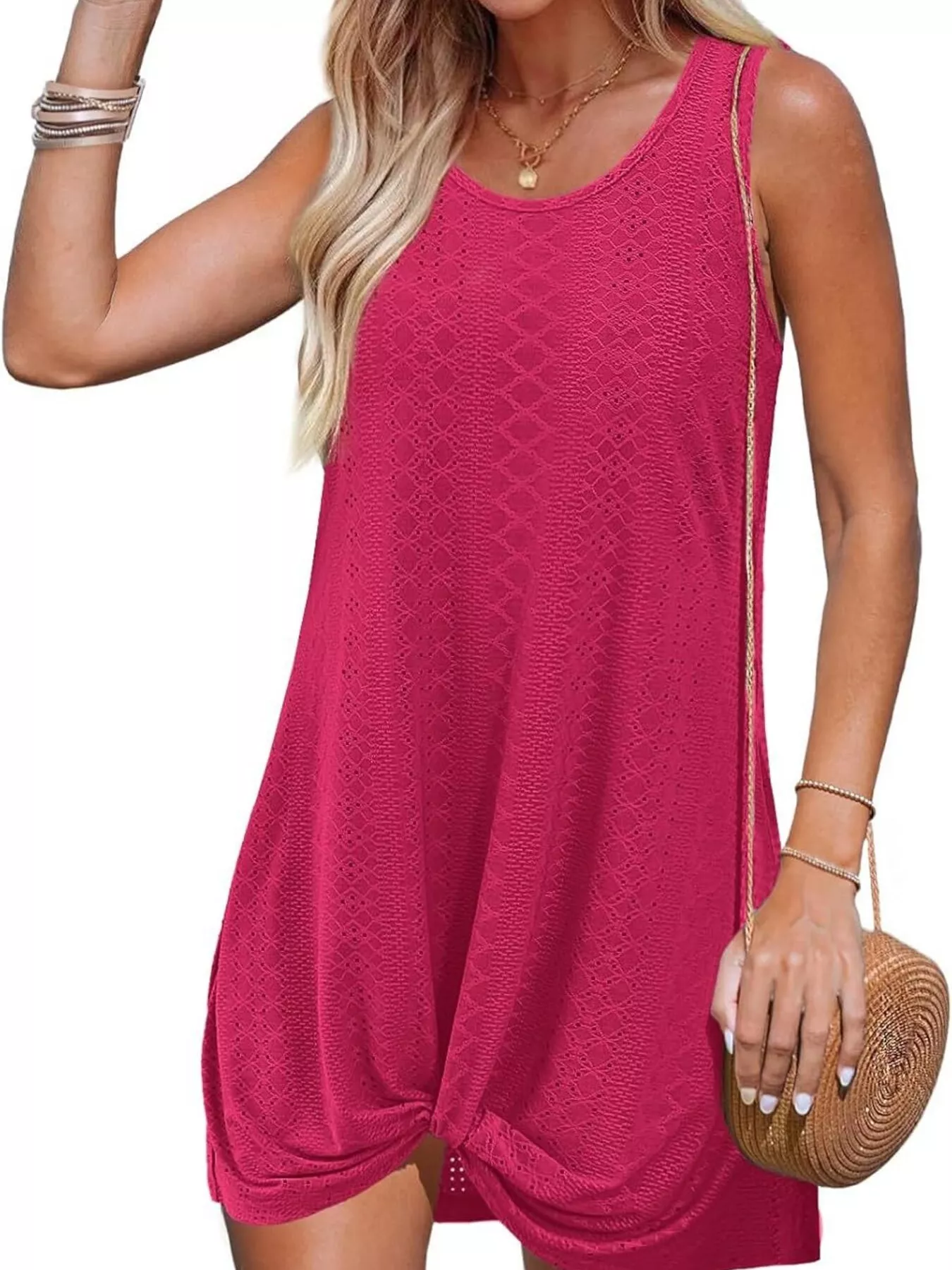 Sleeveless Knotted Hem Tank Dress - Image 3