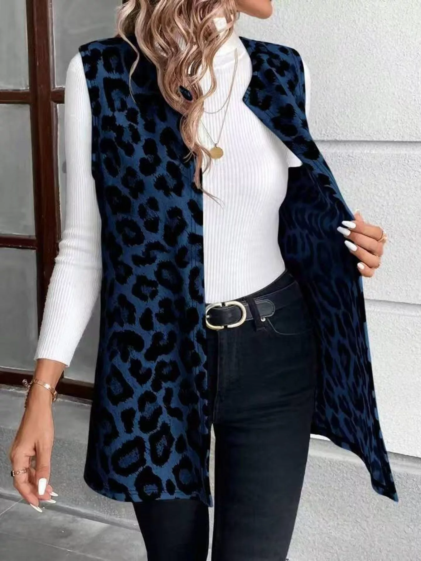 Sleeveless Leopard Print Vest Coat - Image 6