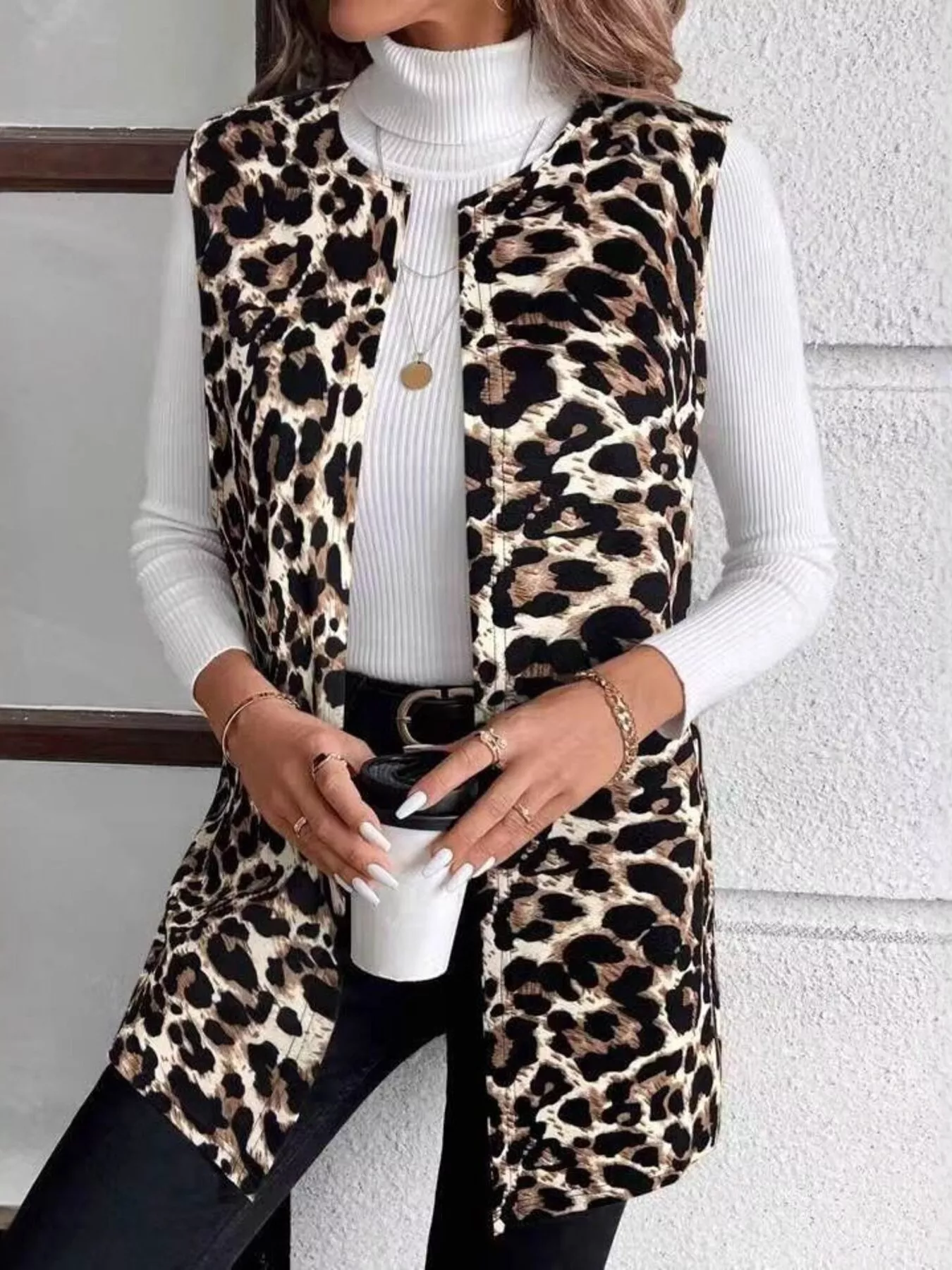 Sleeveless Leopard Print Vest Coat - Image 8