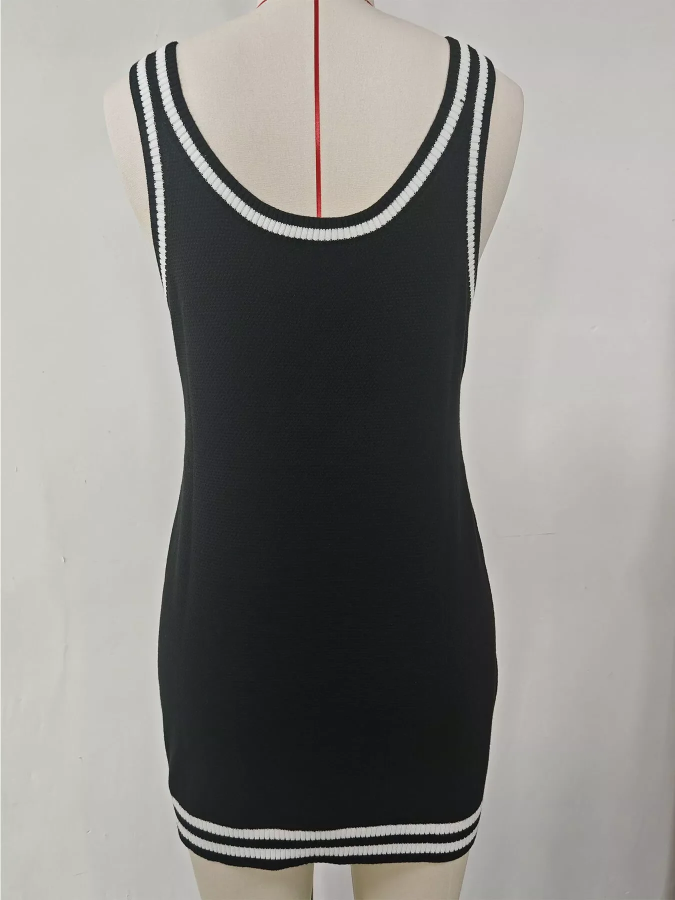 Sleeveless Ribbed Knit Sweater Dress with Contrast Trim - Image 11