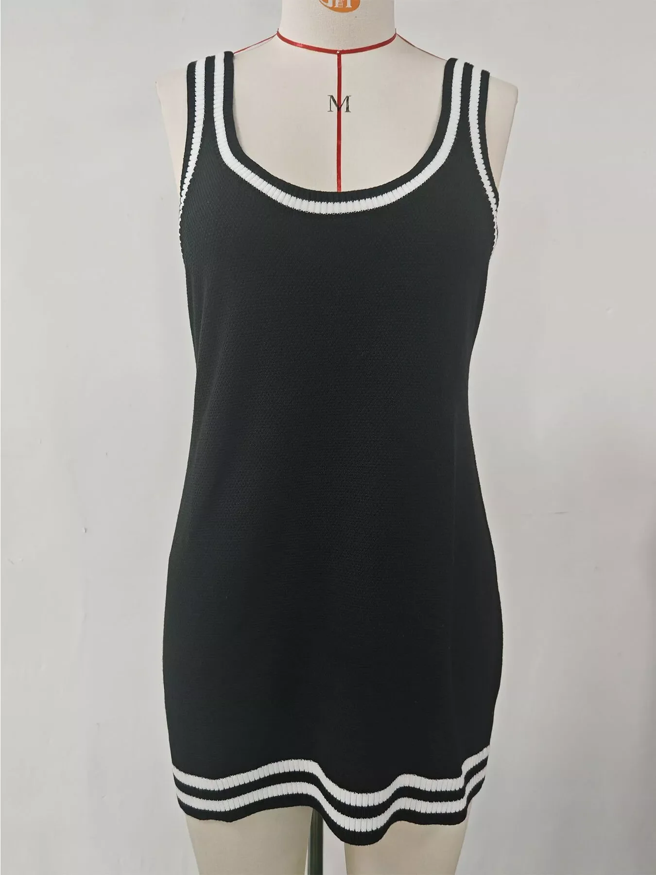 Sleeveless Ribbed Knit Sweater Dress with Contrast Trim - Image 6