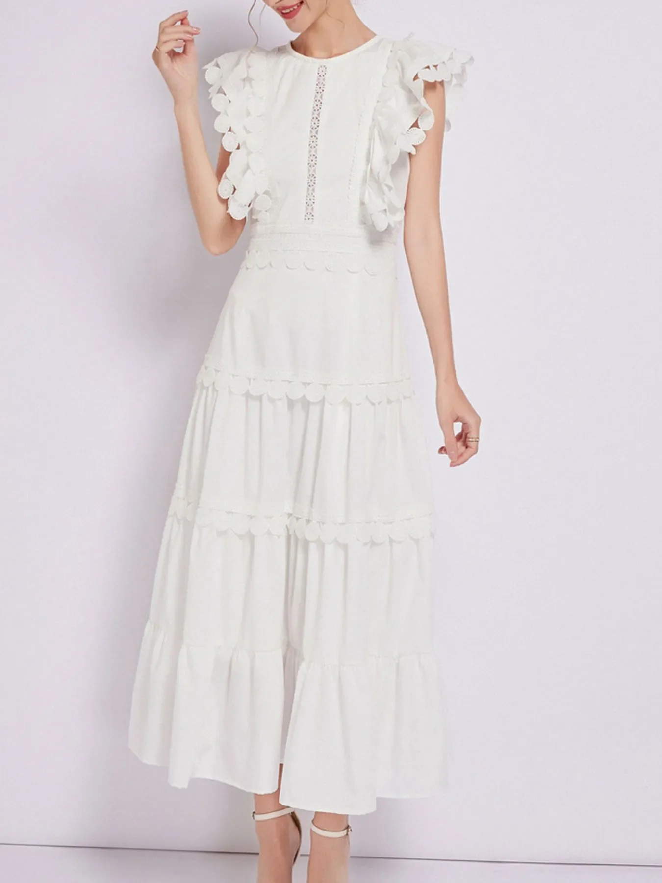 Sleeveless Ruffled Tiered Dress with Embroidered Trim - Image 10