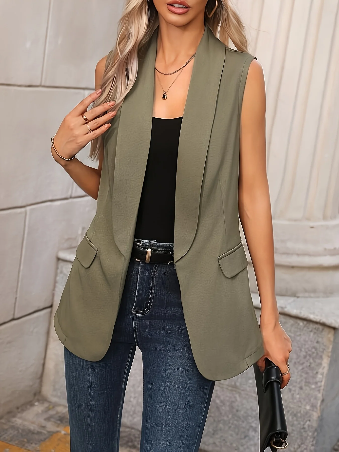 Sleeveless Shawl Collar Vest Coat - Image 3