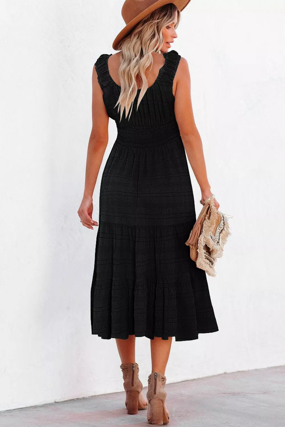 Sleeveless Smocked Tiered Dress with Pockets - Image 4
