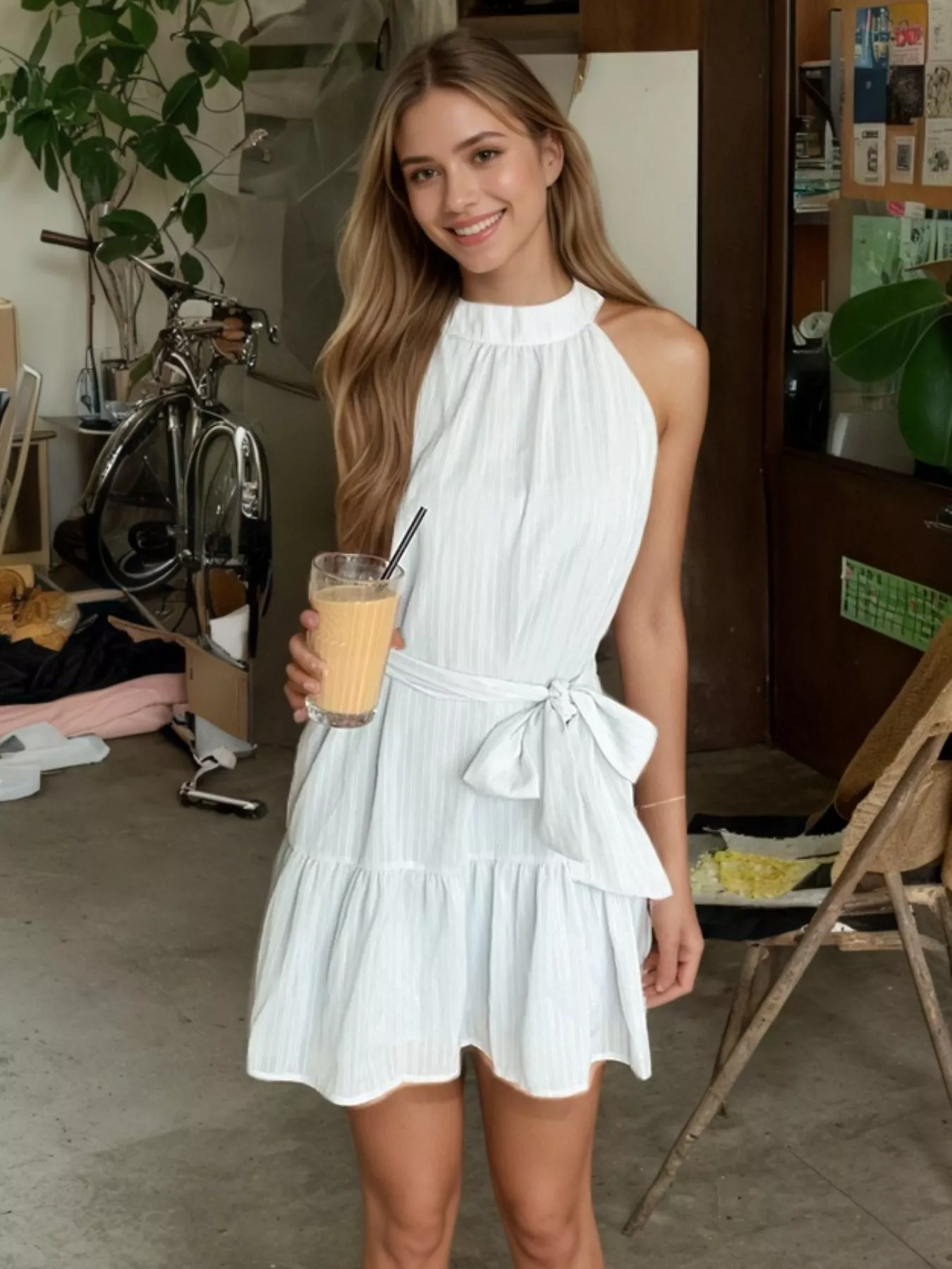 Sleeveless Tie Waist Mini Dress - Image 7
