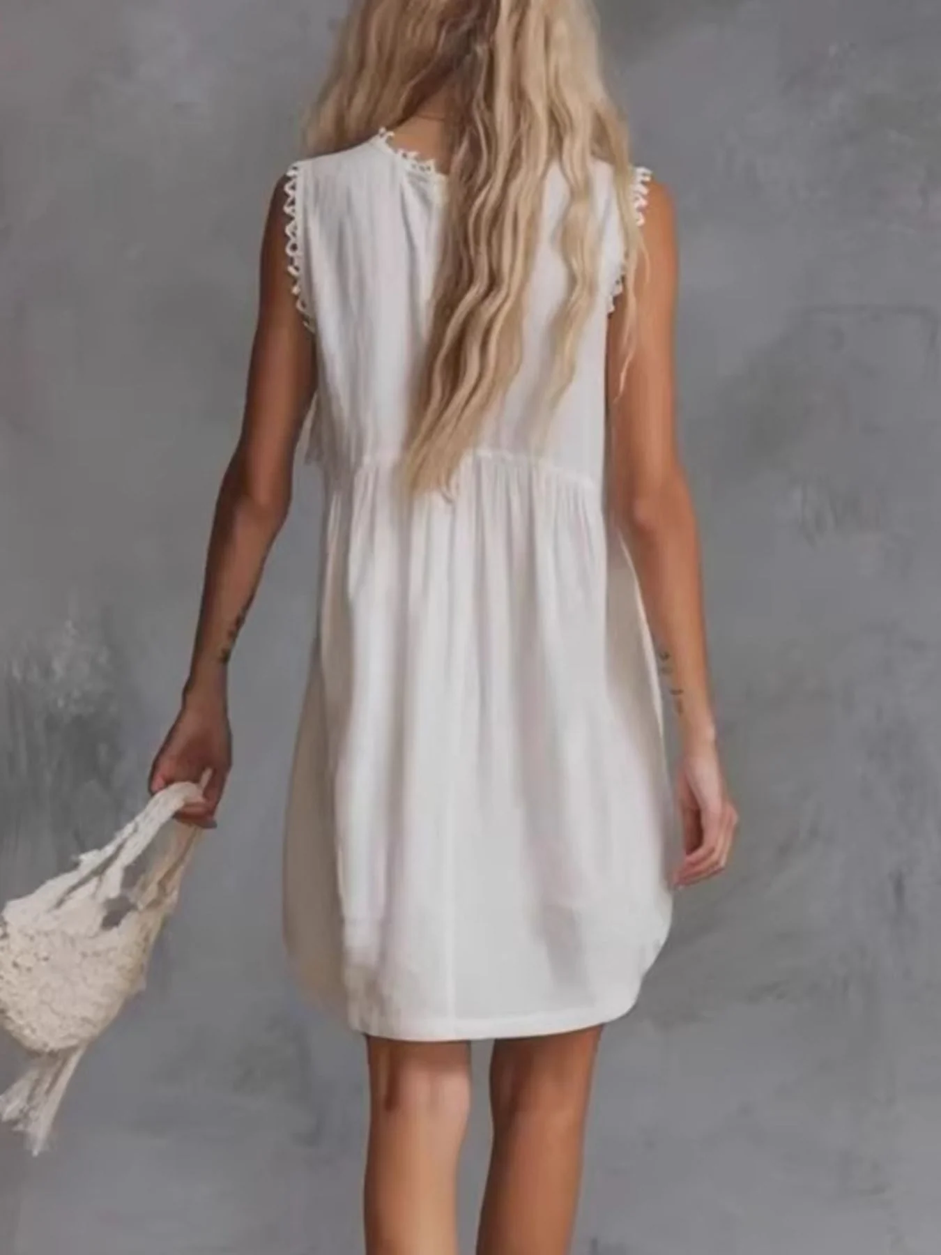 Sleeveless V-Neck Mini Dress with Pockets - Image 2