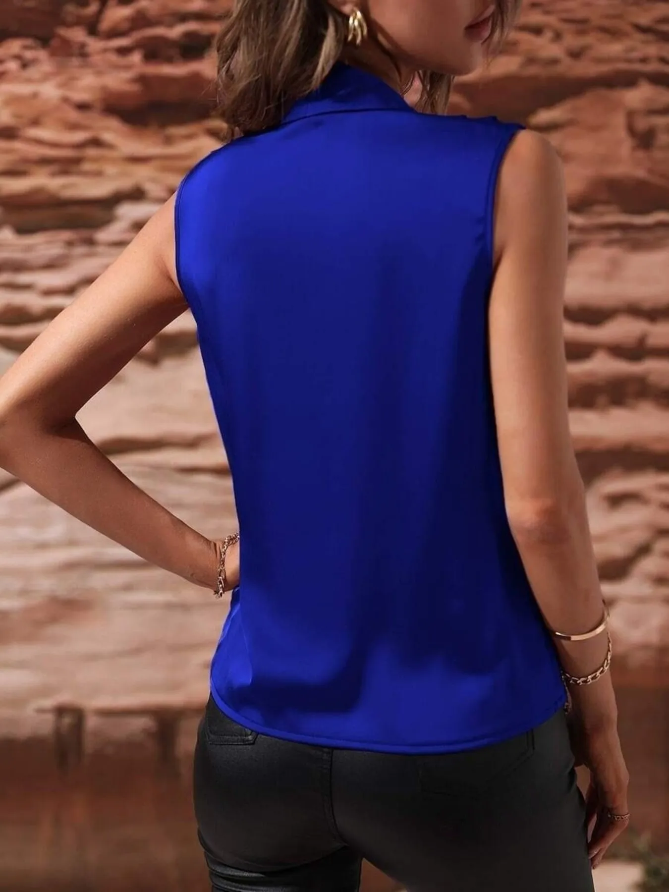 Sleeveless Wrap Draped  Blouse - Image 10