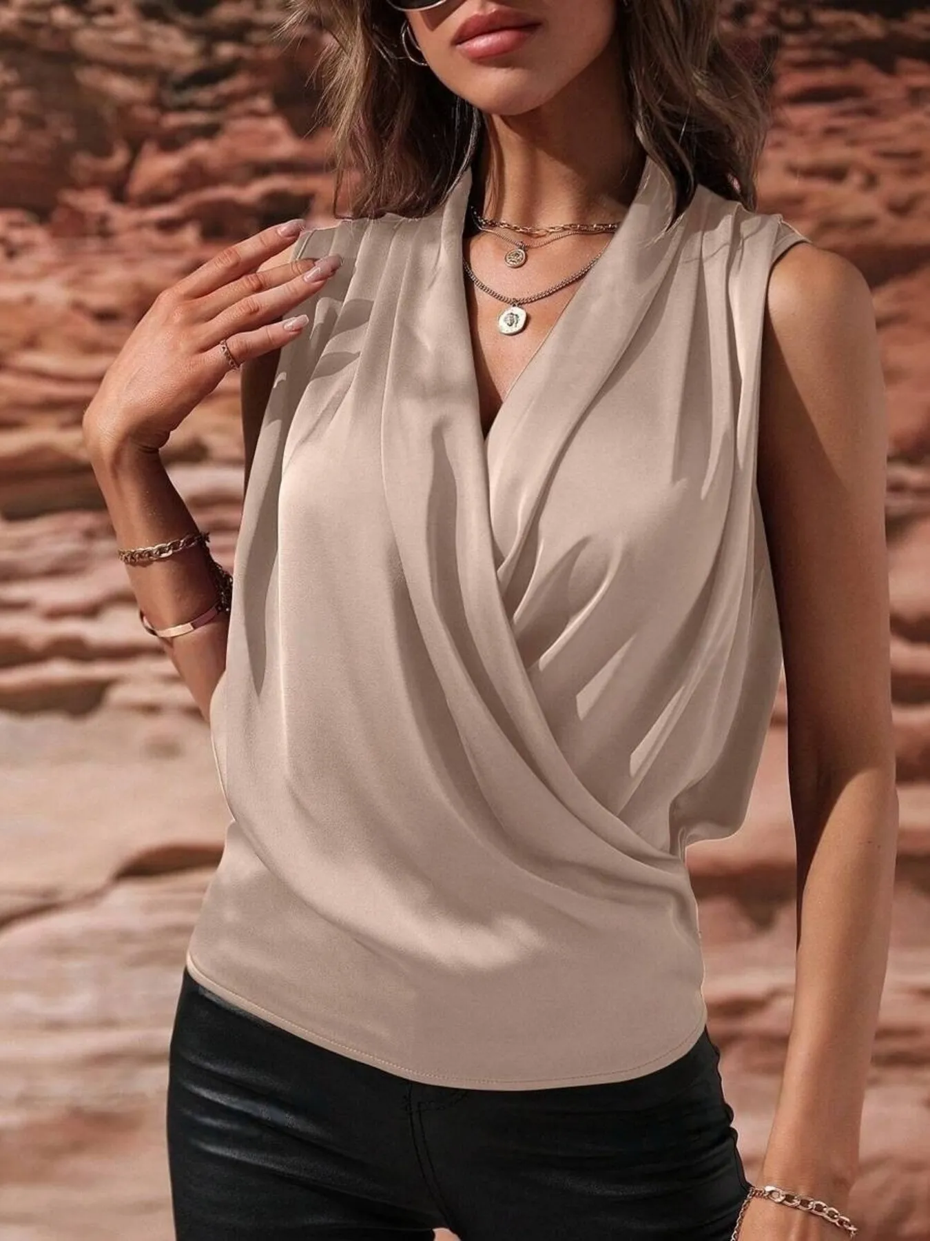 Sleeveless Wrap Draped  Blouse - Image 14