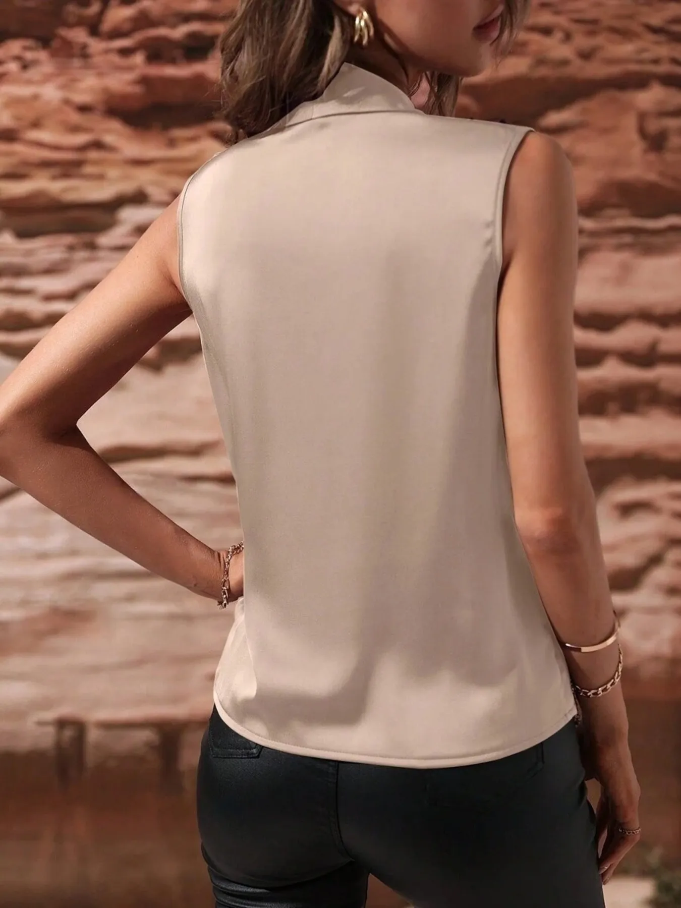Sleeveless Wrap Draped  Blouse - Image 15