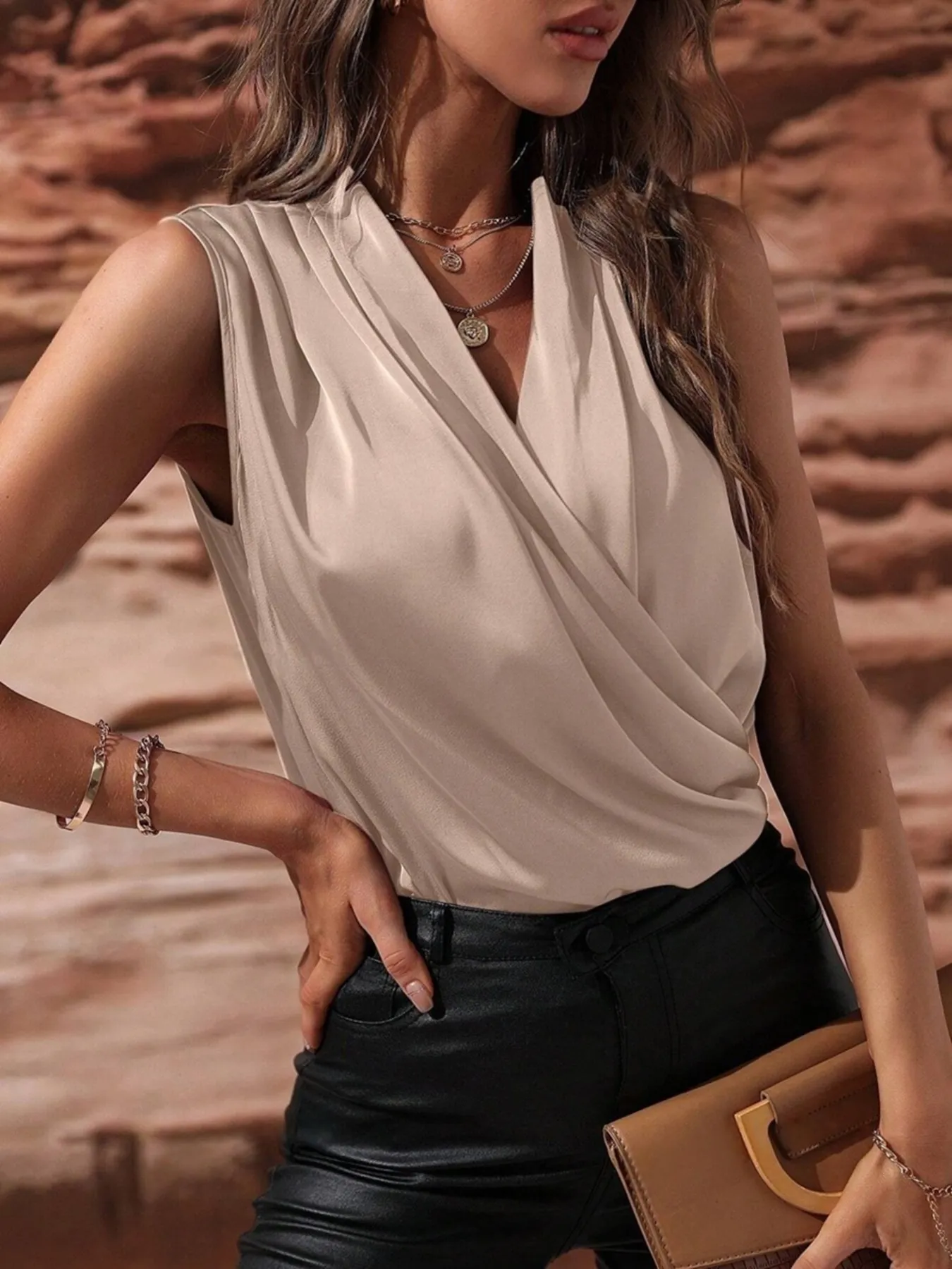 Sleeveless Wrap Draped  Blouse - Image 16