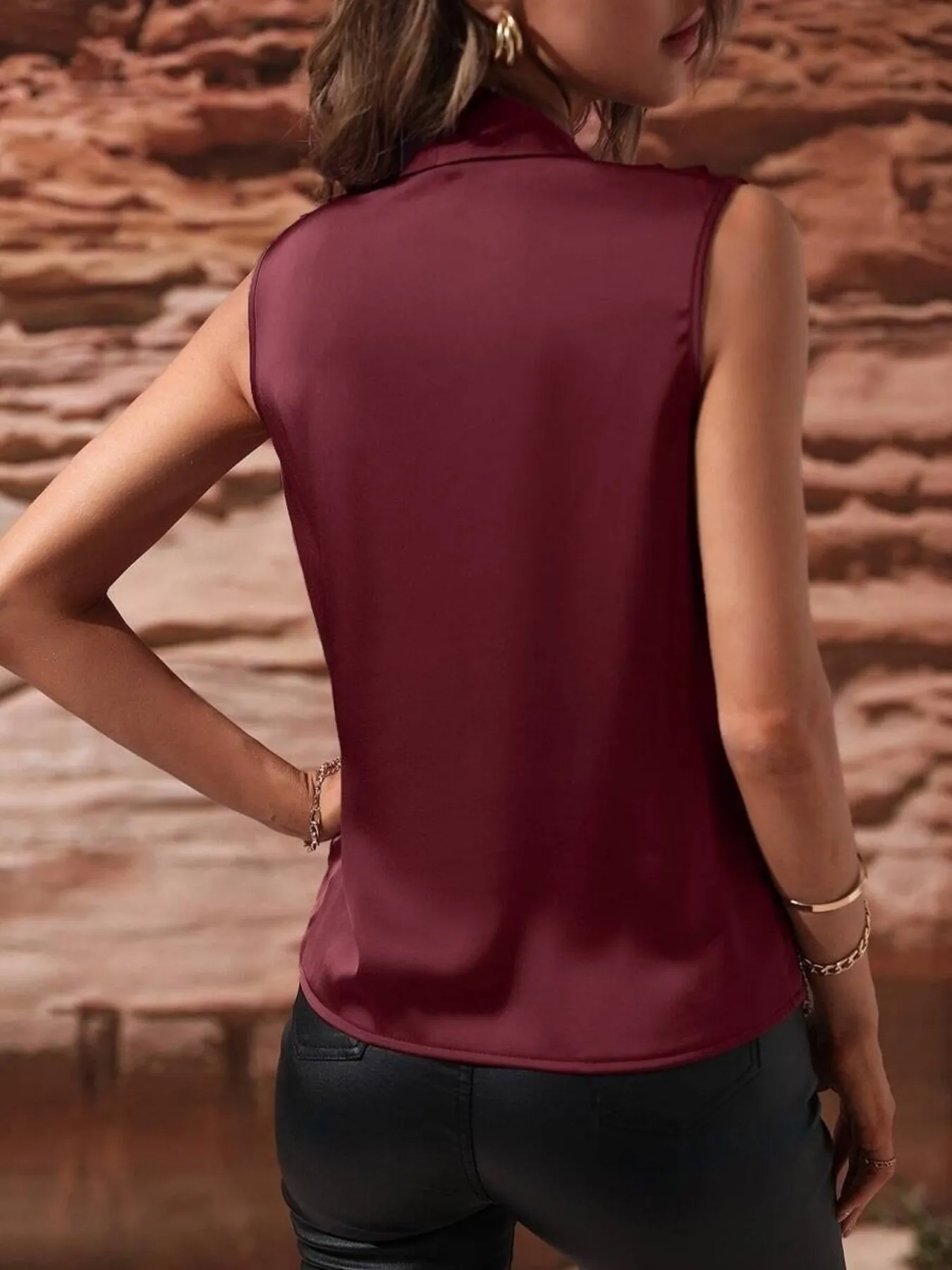 Sleeveless Wrap Draped  Blouse - Image 18