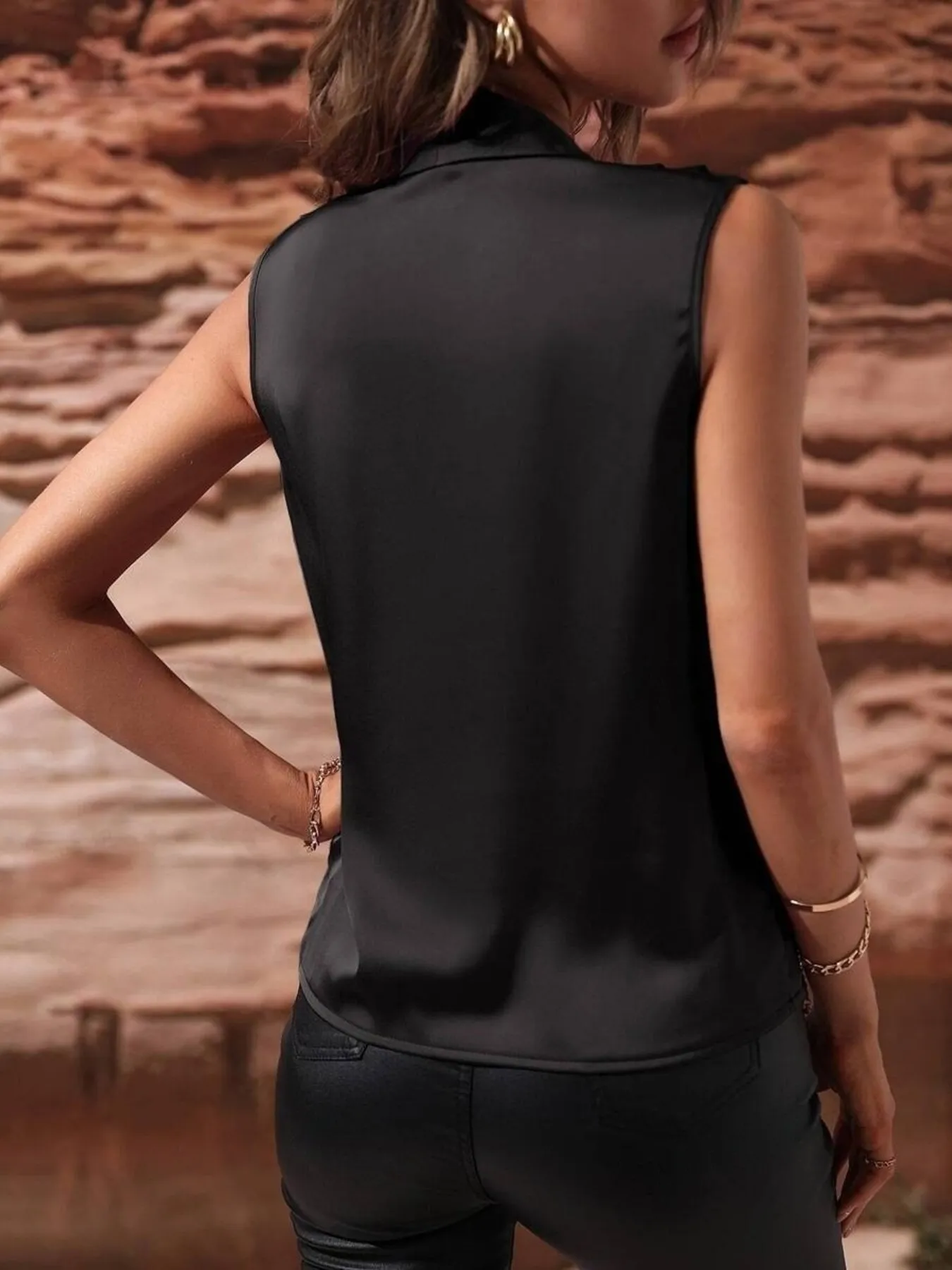 Sleeveless Wrap Draped  Blouse - Image 2