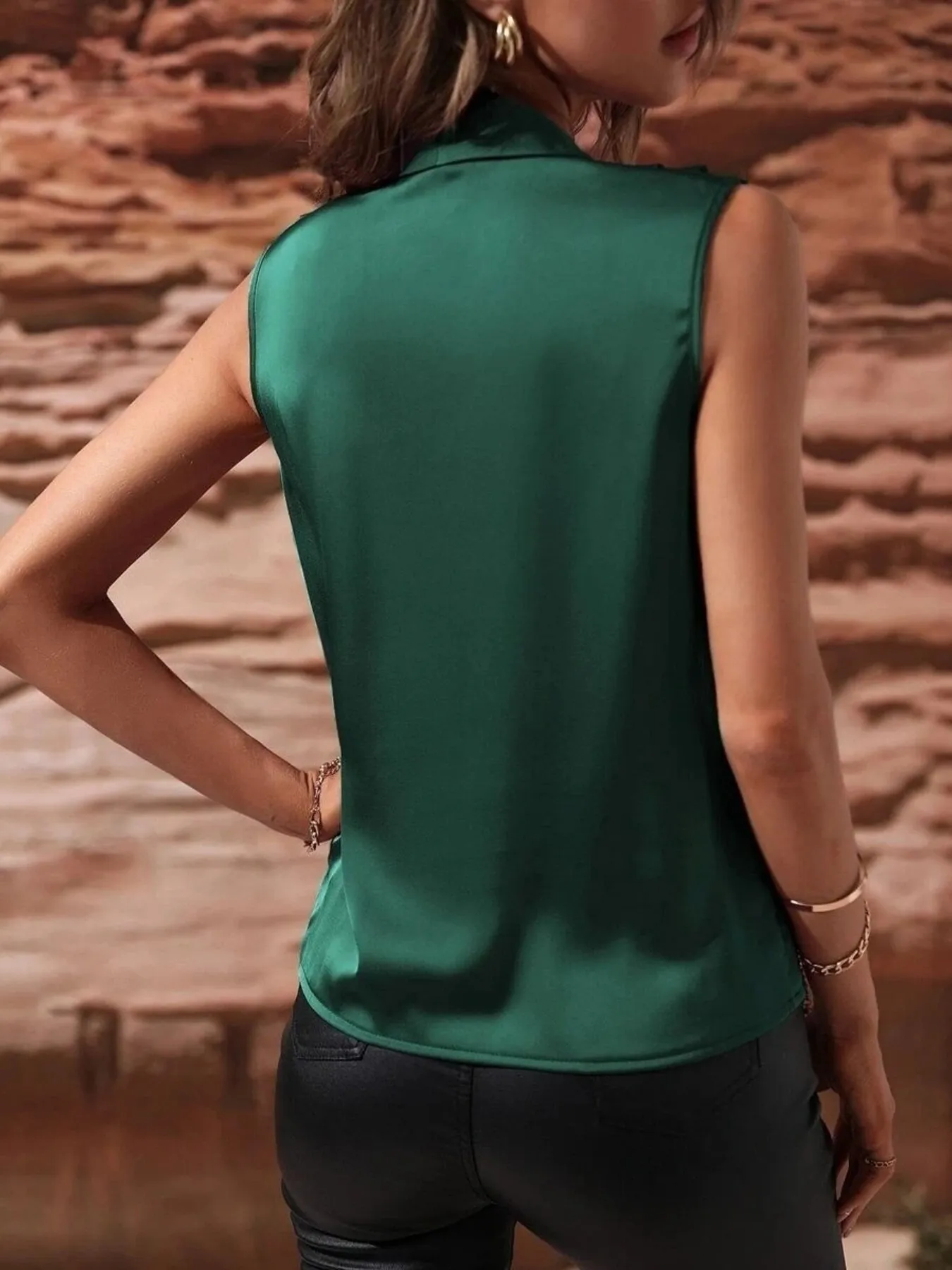 Sleeveless Wrap Draped  Blouse - Image 6