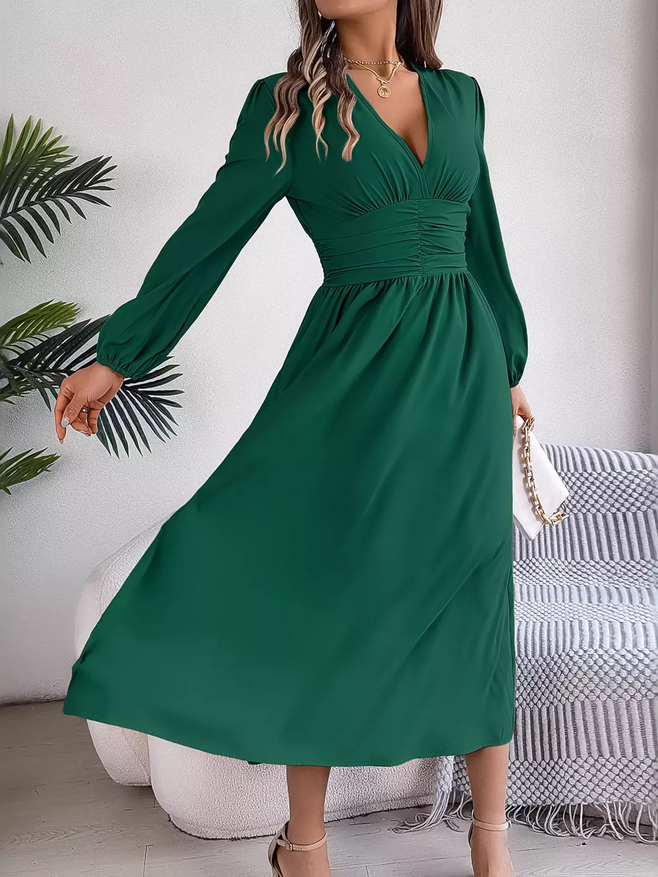 Slit Balloon Sleeve Midi Dress - Image 5