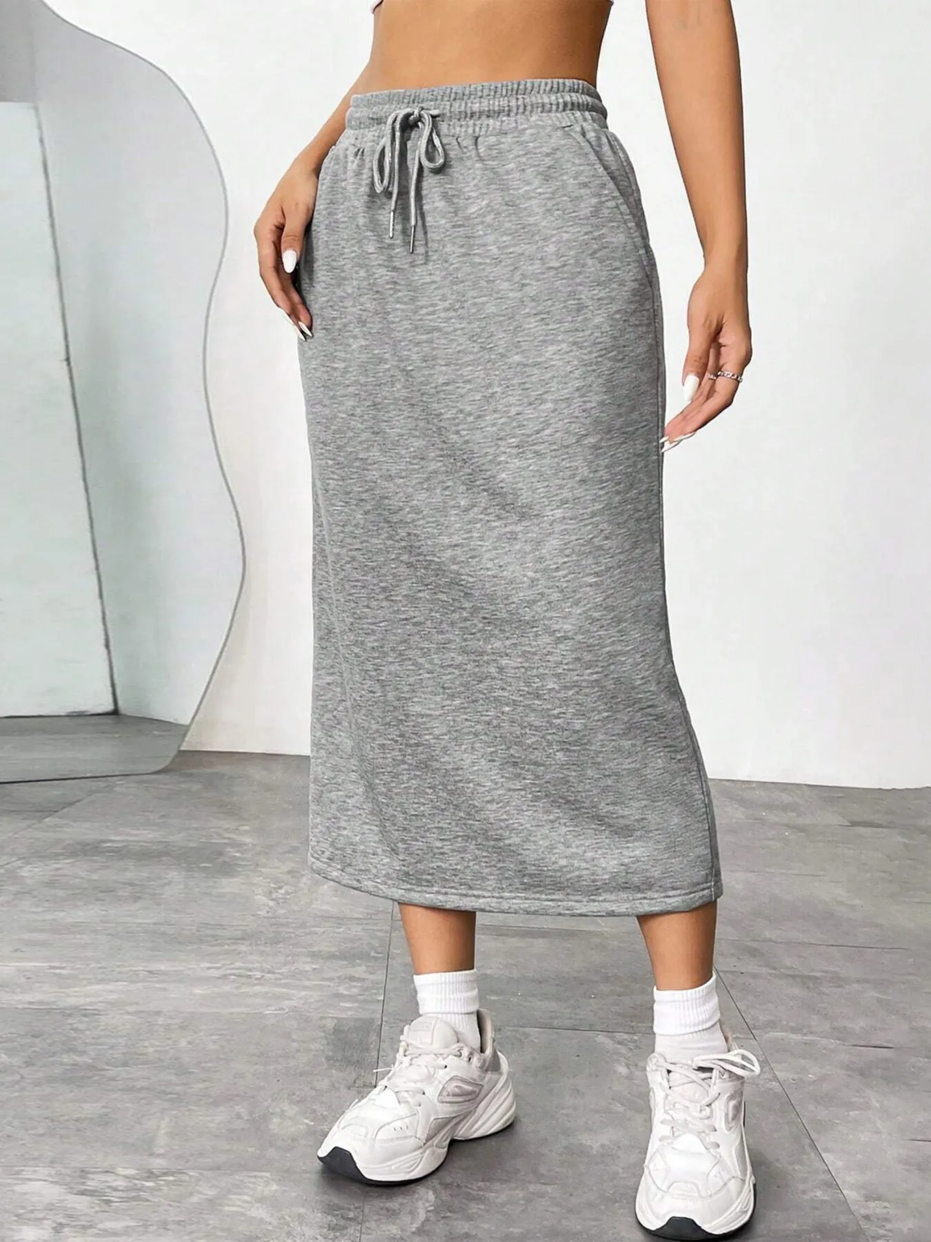 Slit Drawstring Midi Skirt - Image 4