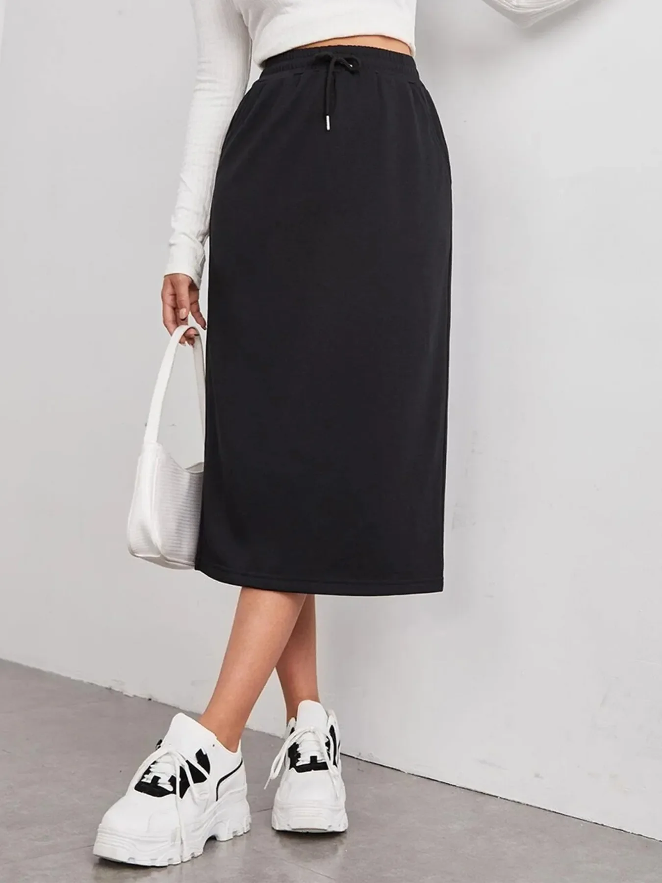 Slit Drawstring Midi Skirt - Image 7