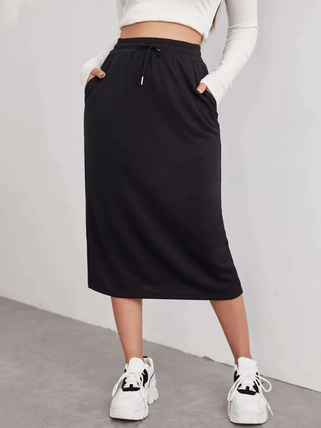 Slit Drawstring Midi Skirt - Image 8