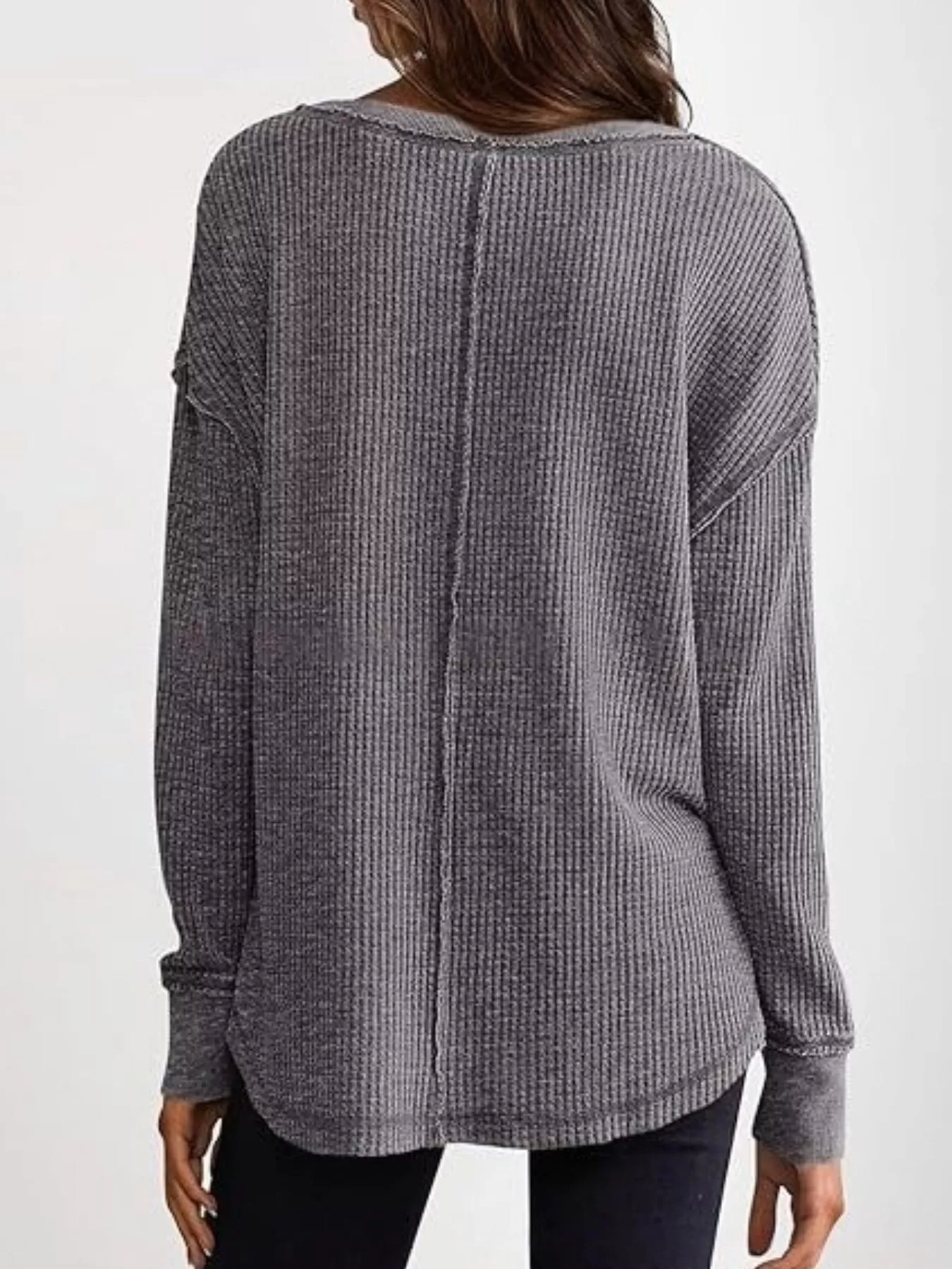 Slit Notched Long Sleeve T-Shirt - Image 15