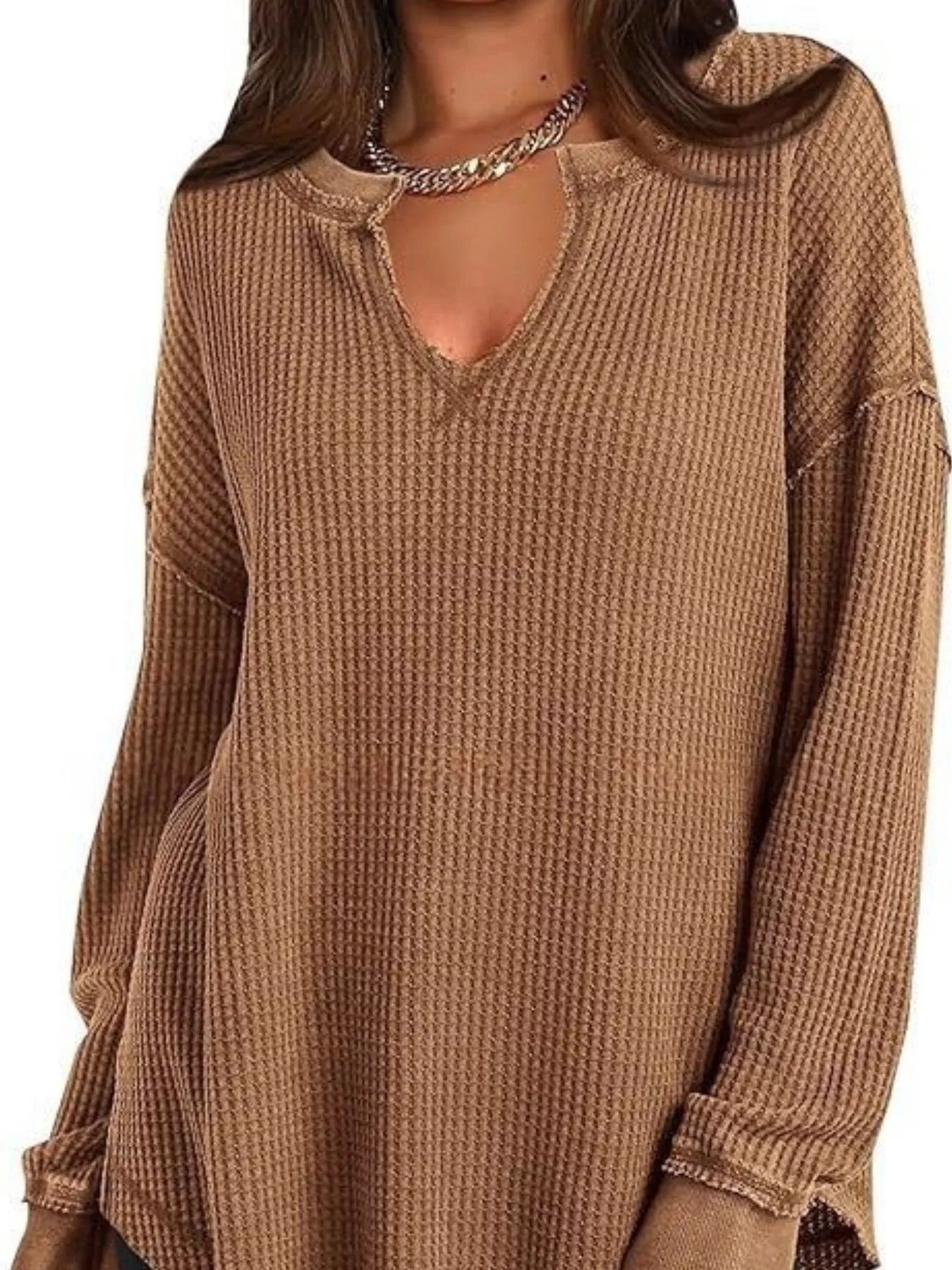 Slit Notched Long Sleeve T-Shirt - Image 17