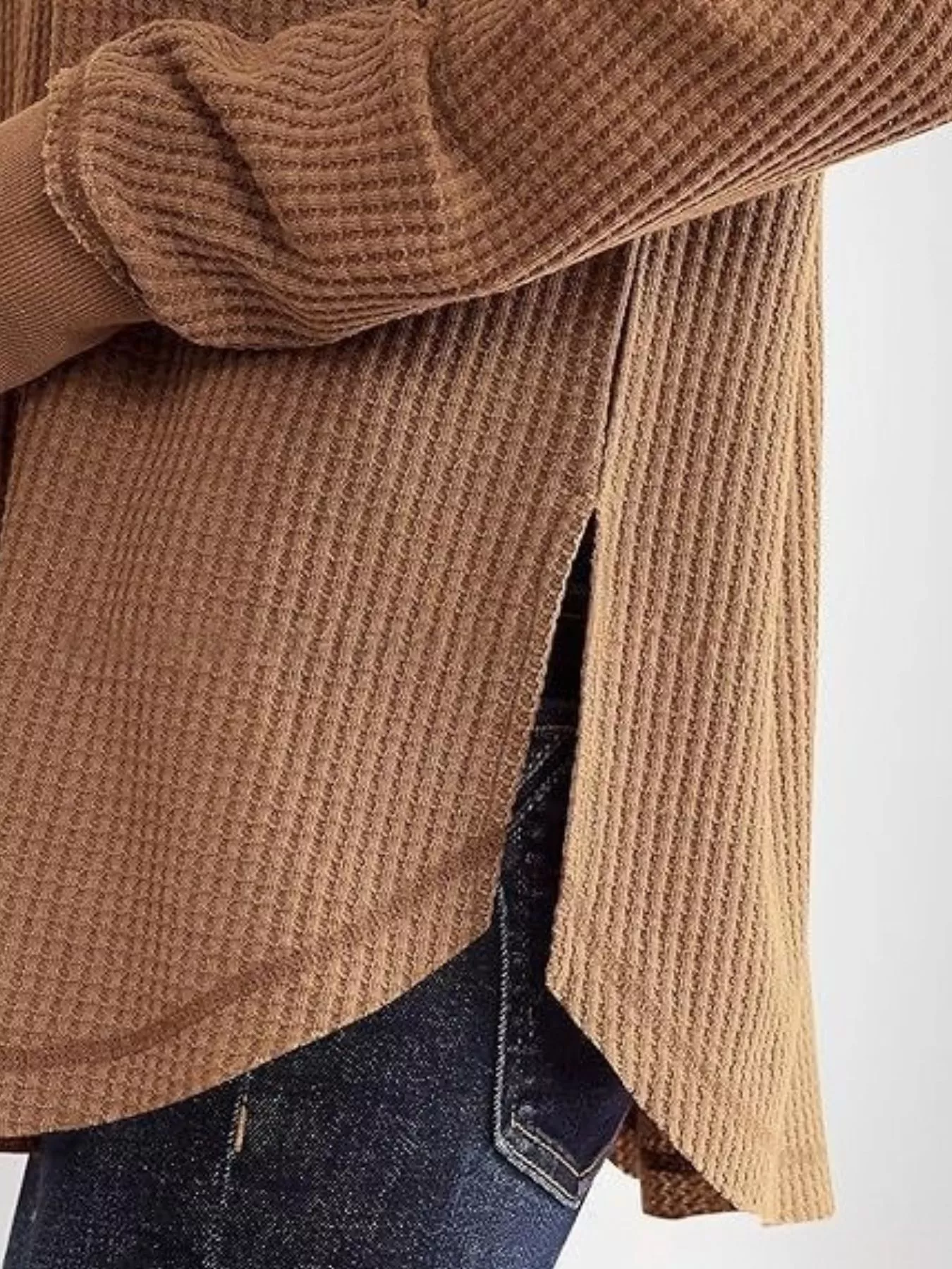 Slit Notched Long Sleeve T-Shirt - Image 18