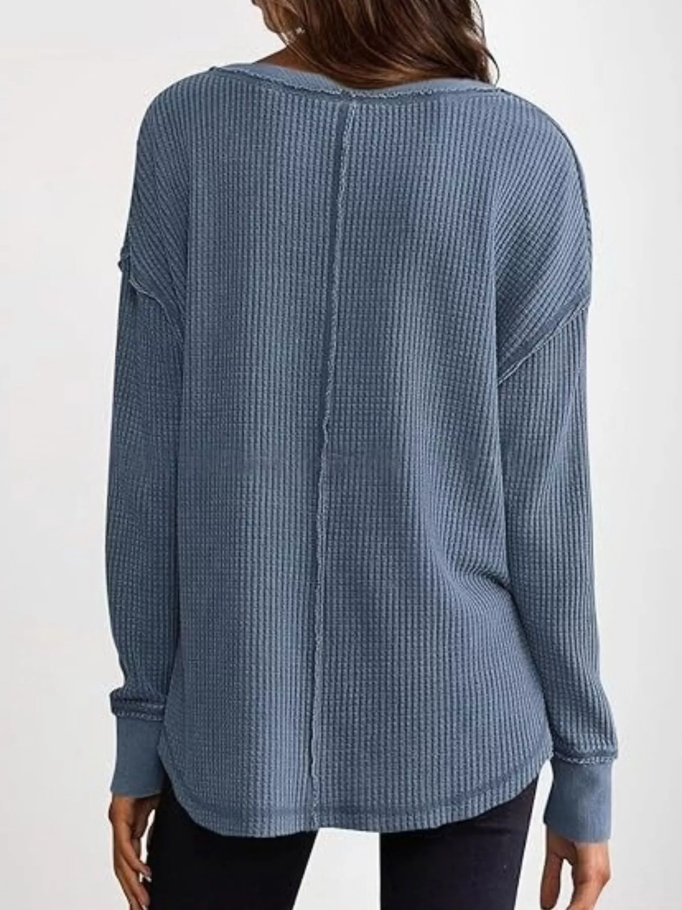 Slit Notched Long Sleeve T-Shirt - Image 9