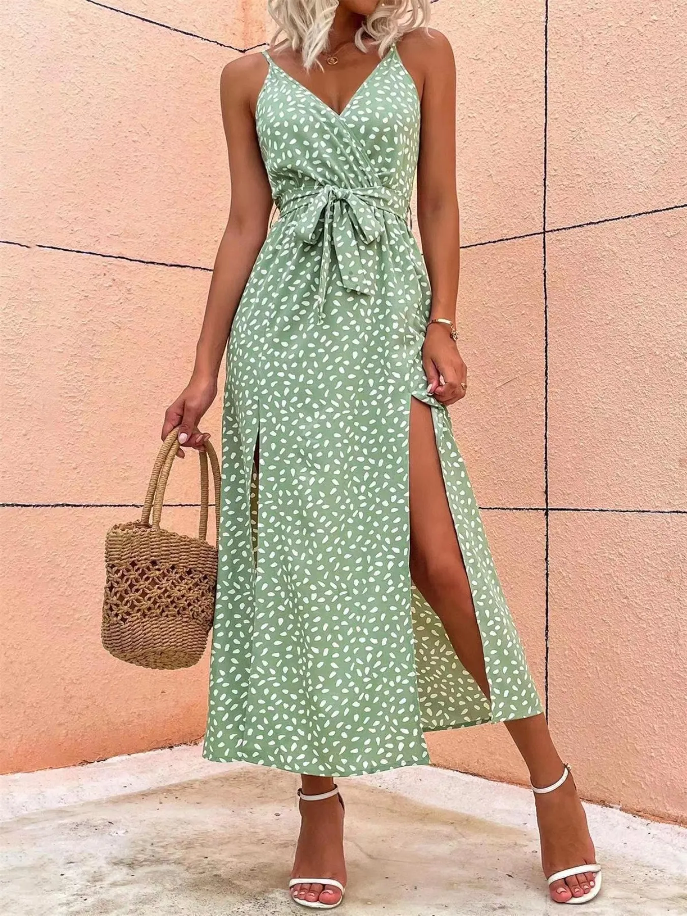 Slit Printed Surplice Midi Dress - Image 3