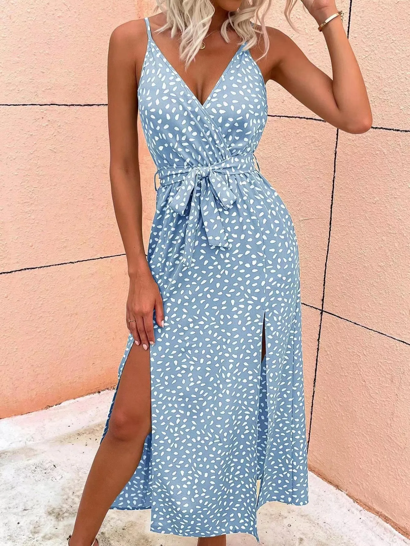 Slit Printed Surplice Midi Dress - Image 6