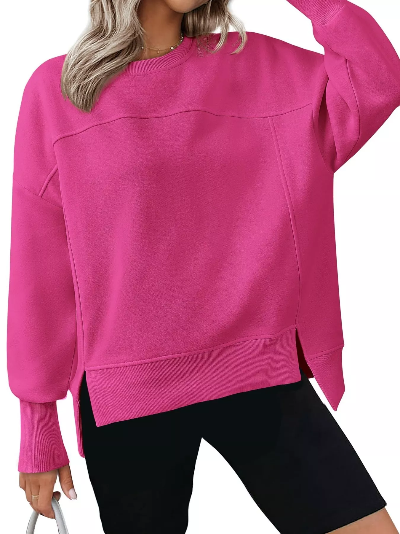 Slit Round Neck Dropped Shoulder Sweatshirt - Image 10