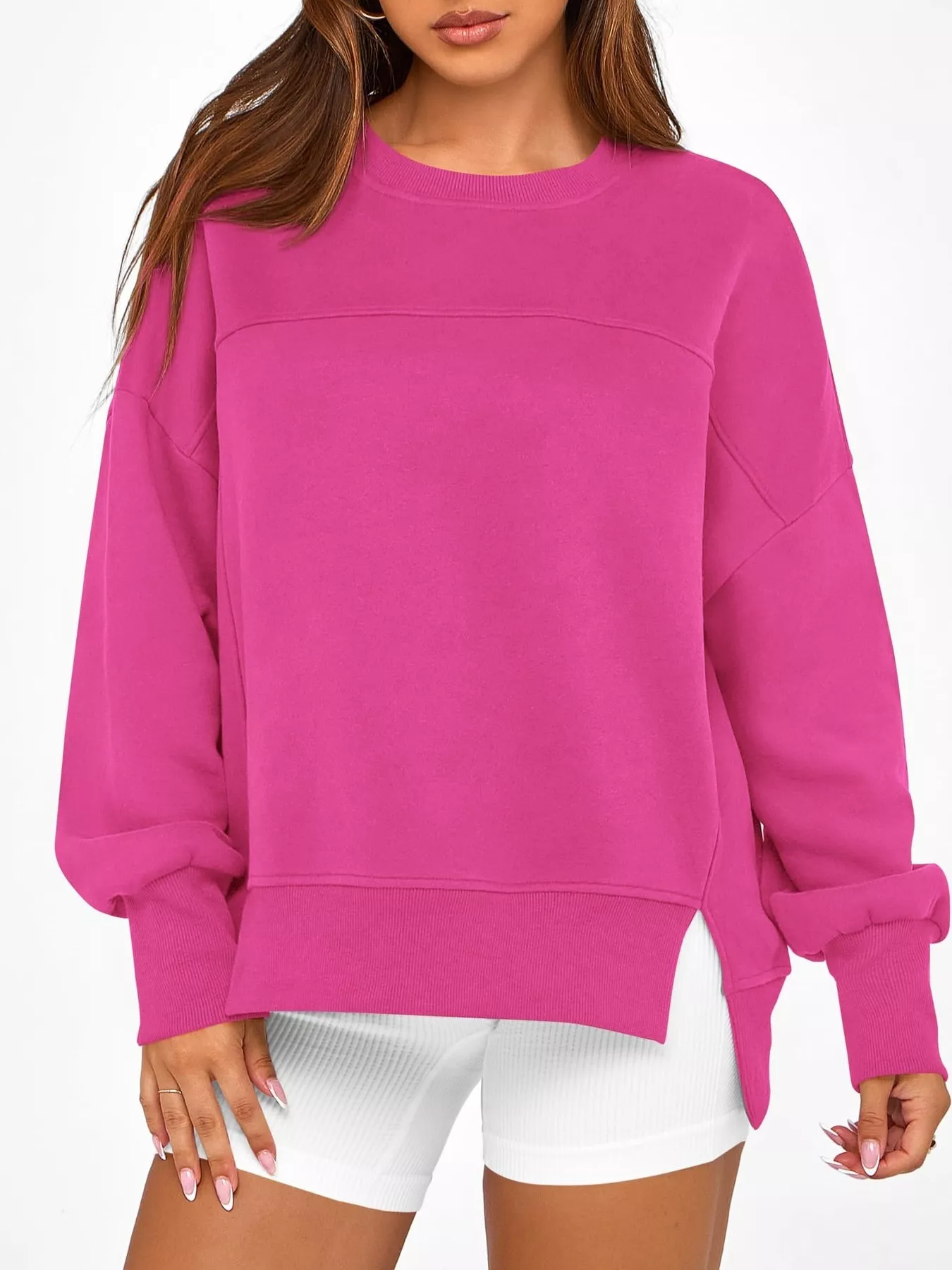 Slit Round Neck Dropped Shoulder Sweatshirt - Image 11