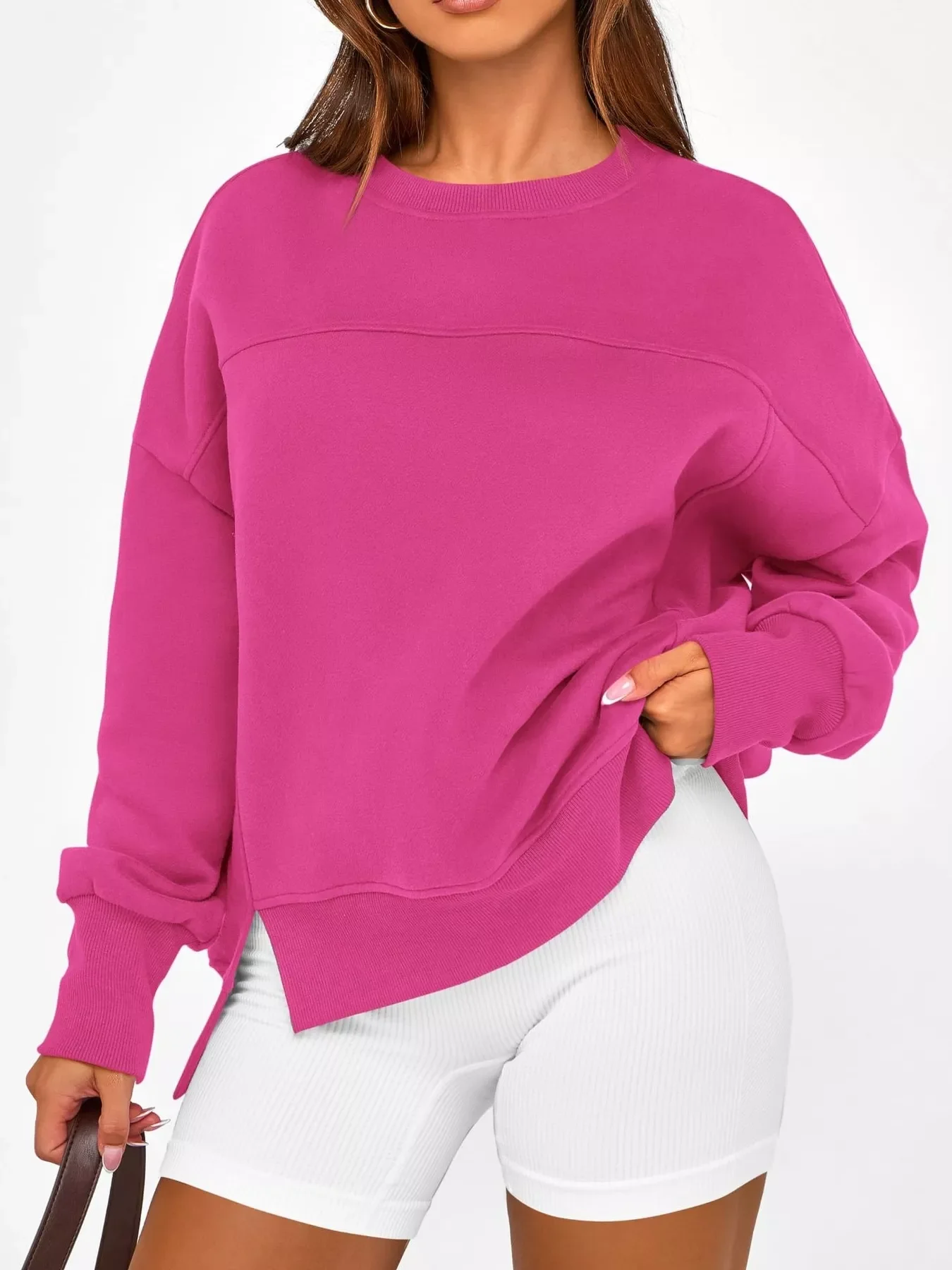 Slit Round Neck Dropped Shoulder Sweatshirt - Image 12