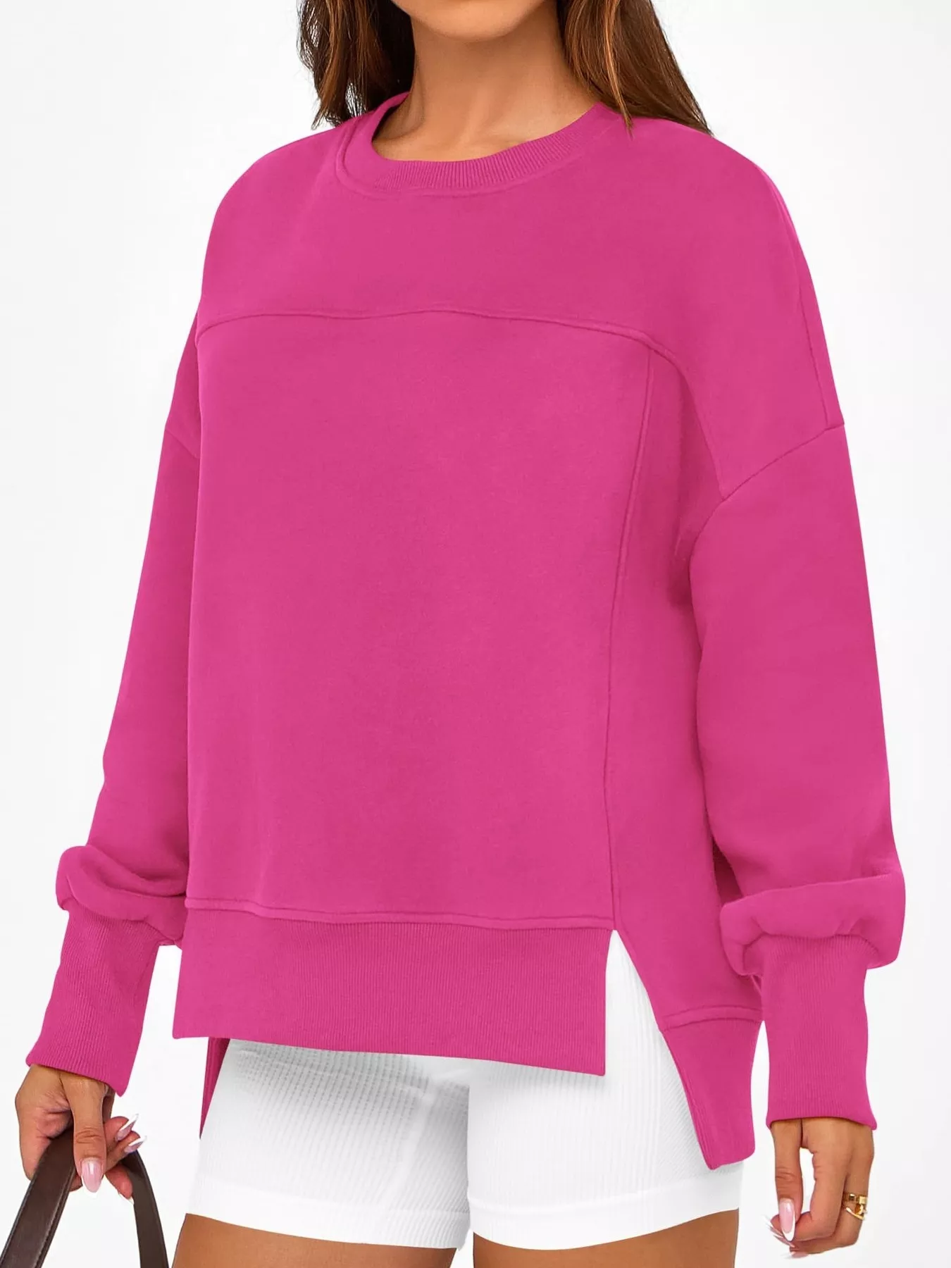Slit Round Neck Dropped Shoulder Sweatshirt - Image 13