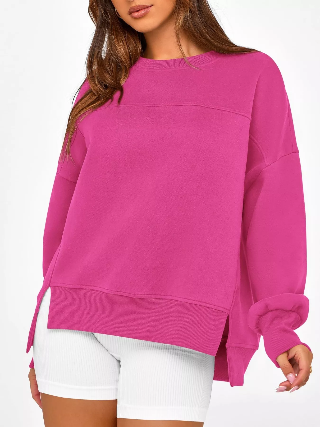 Slit Round Neck Dropped Shoulder Sweatshirt - Image 14