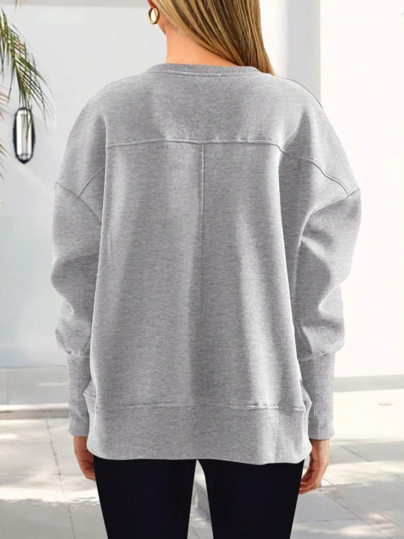 Slit Round Neck Dropped Shoulder Sweatshirt - Image 20