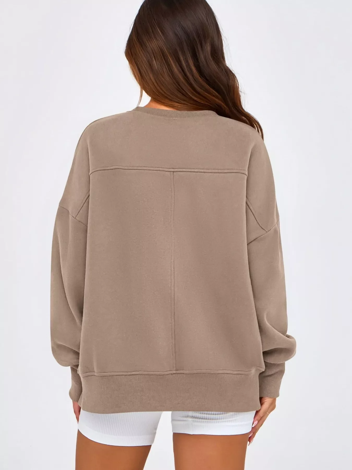 Slit Round Neck Dropped Shoulder Sweatshirt - Image 26