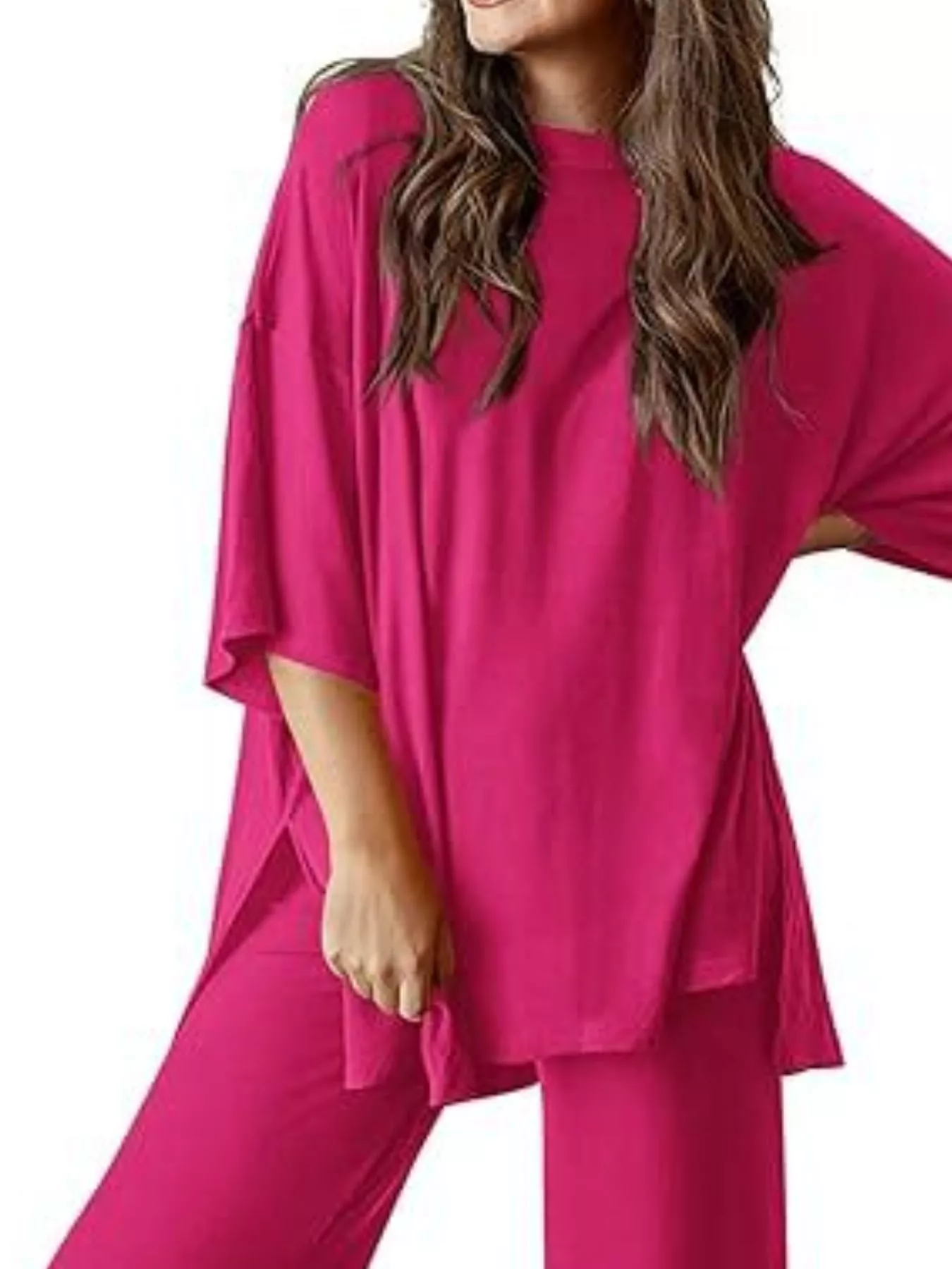Slit Round Neck Top and Pants Set - Image 18