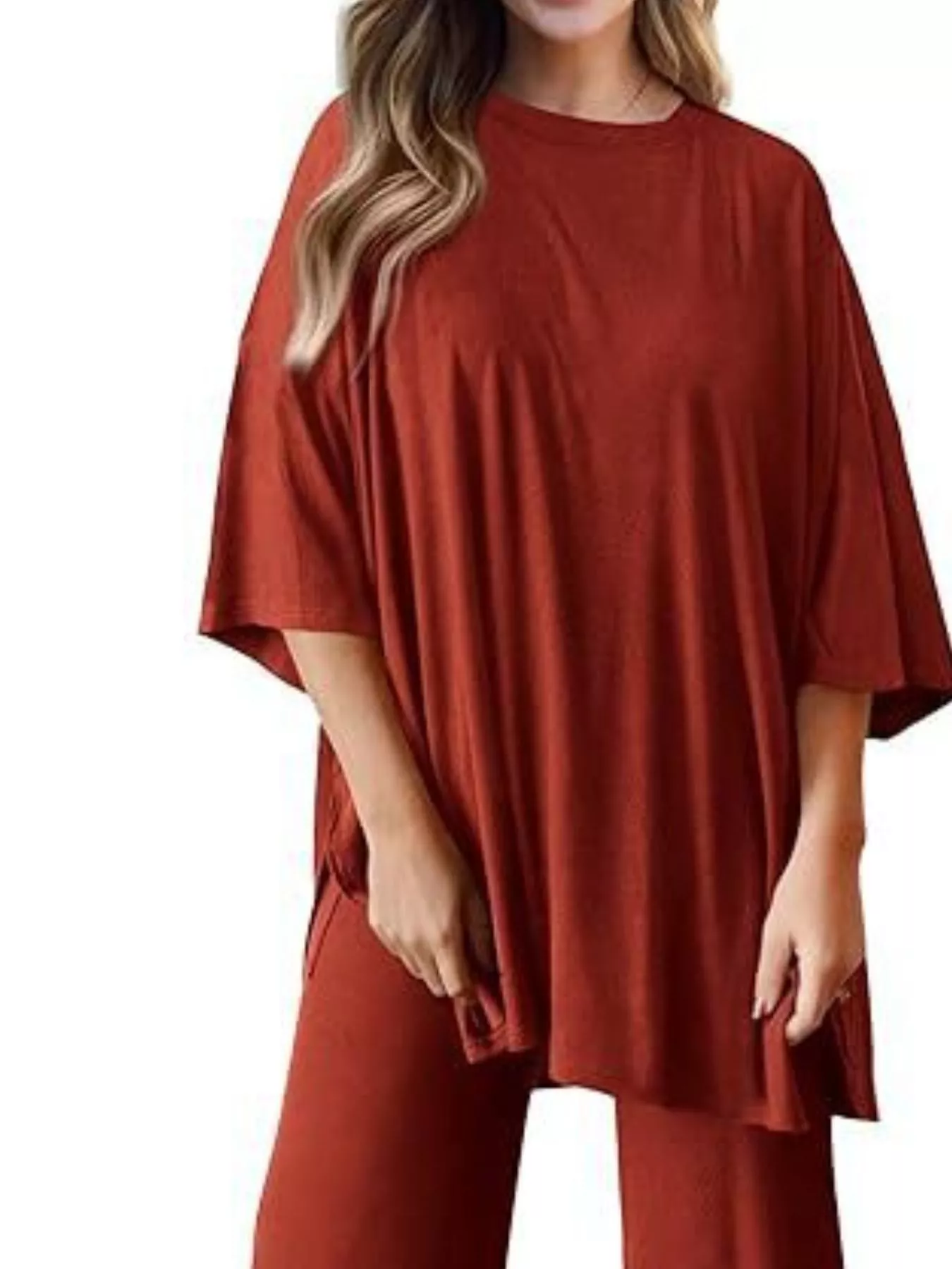 Slit Round Neck Top and Pants Set - Image 22