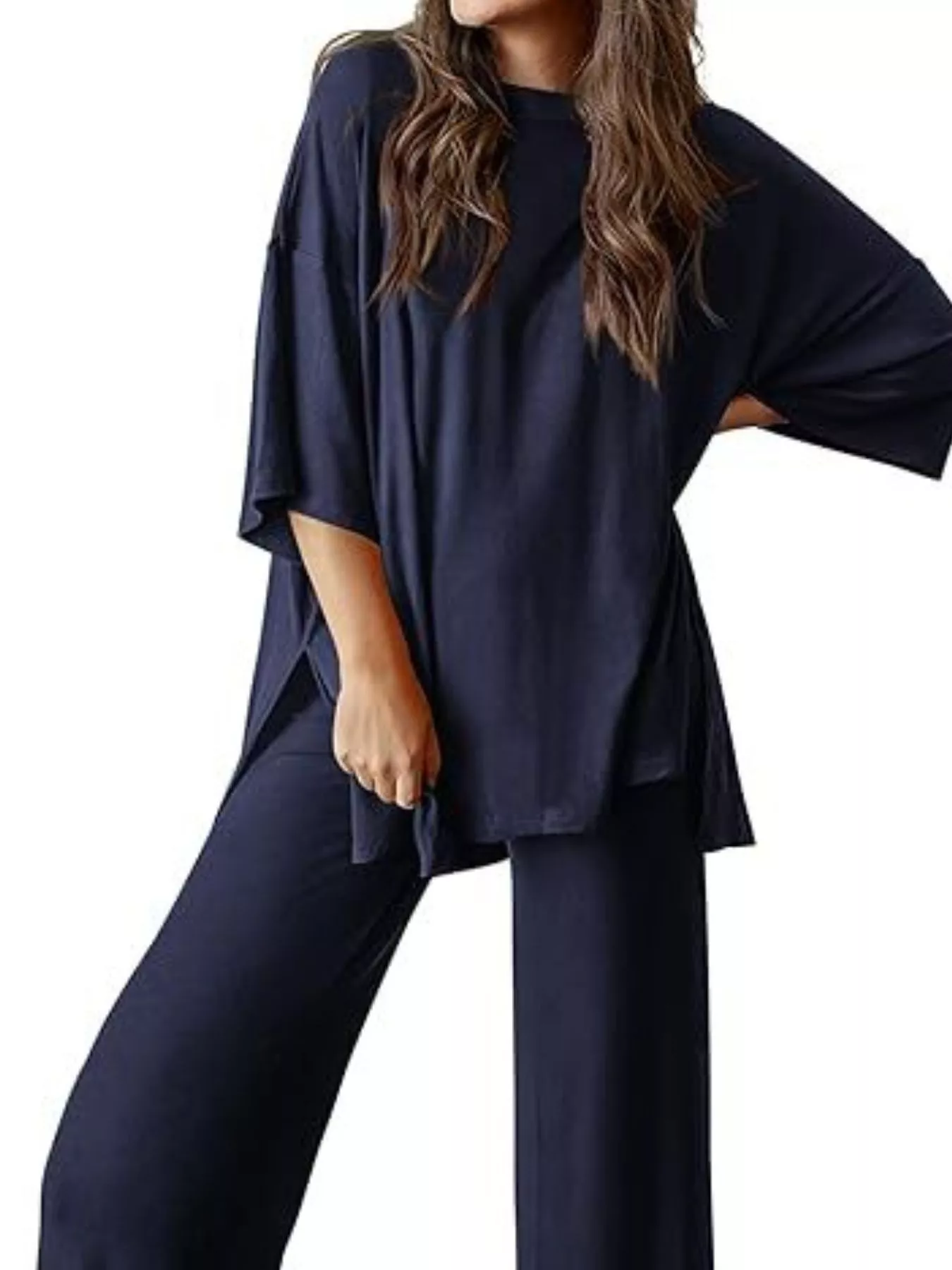 Slit Round Neck Top and Pants Set - Image 27