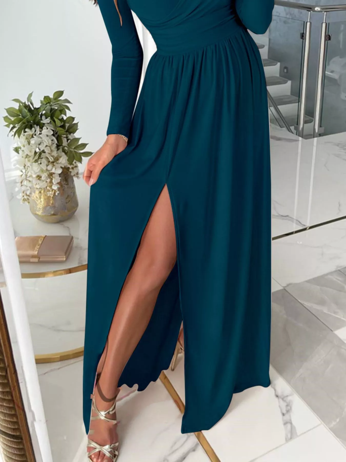 Slit Surplice Cold Shoulder Maxi Dress - Image 6
