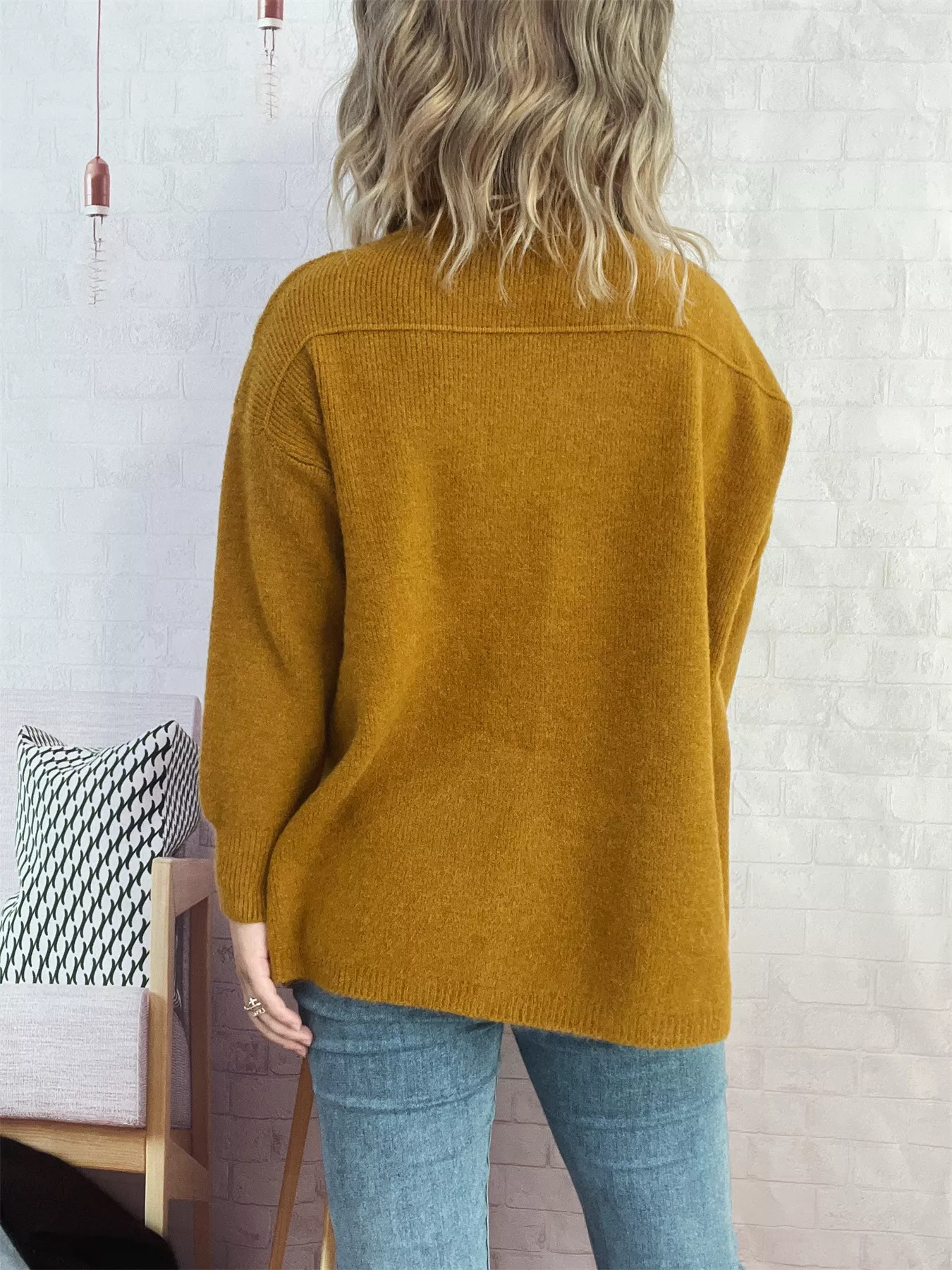 Slit Turtleneck Long Sleeve Sweater - Image 15