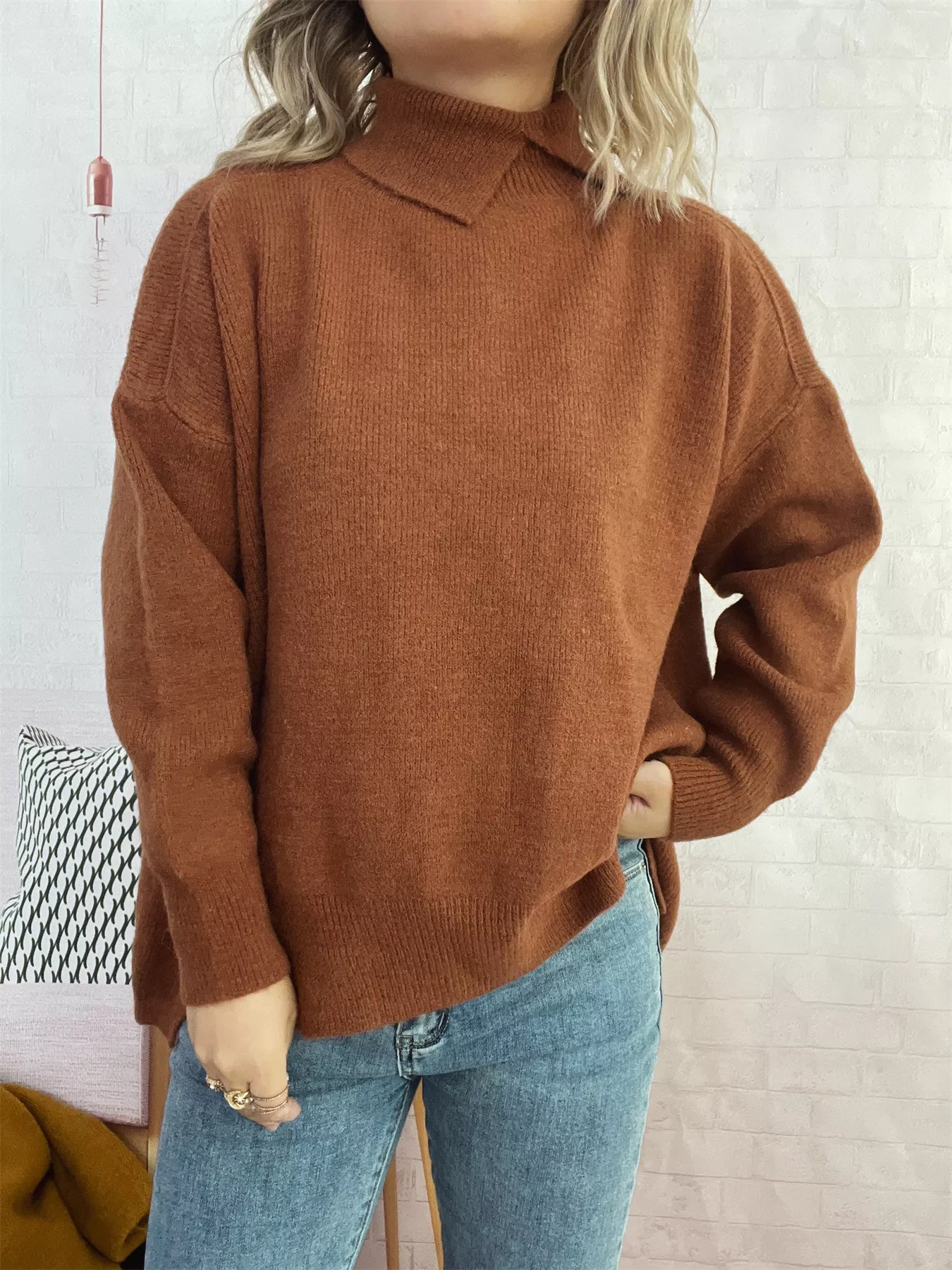 Slit Turtleneck Long Sleeve Sweater - Image 34