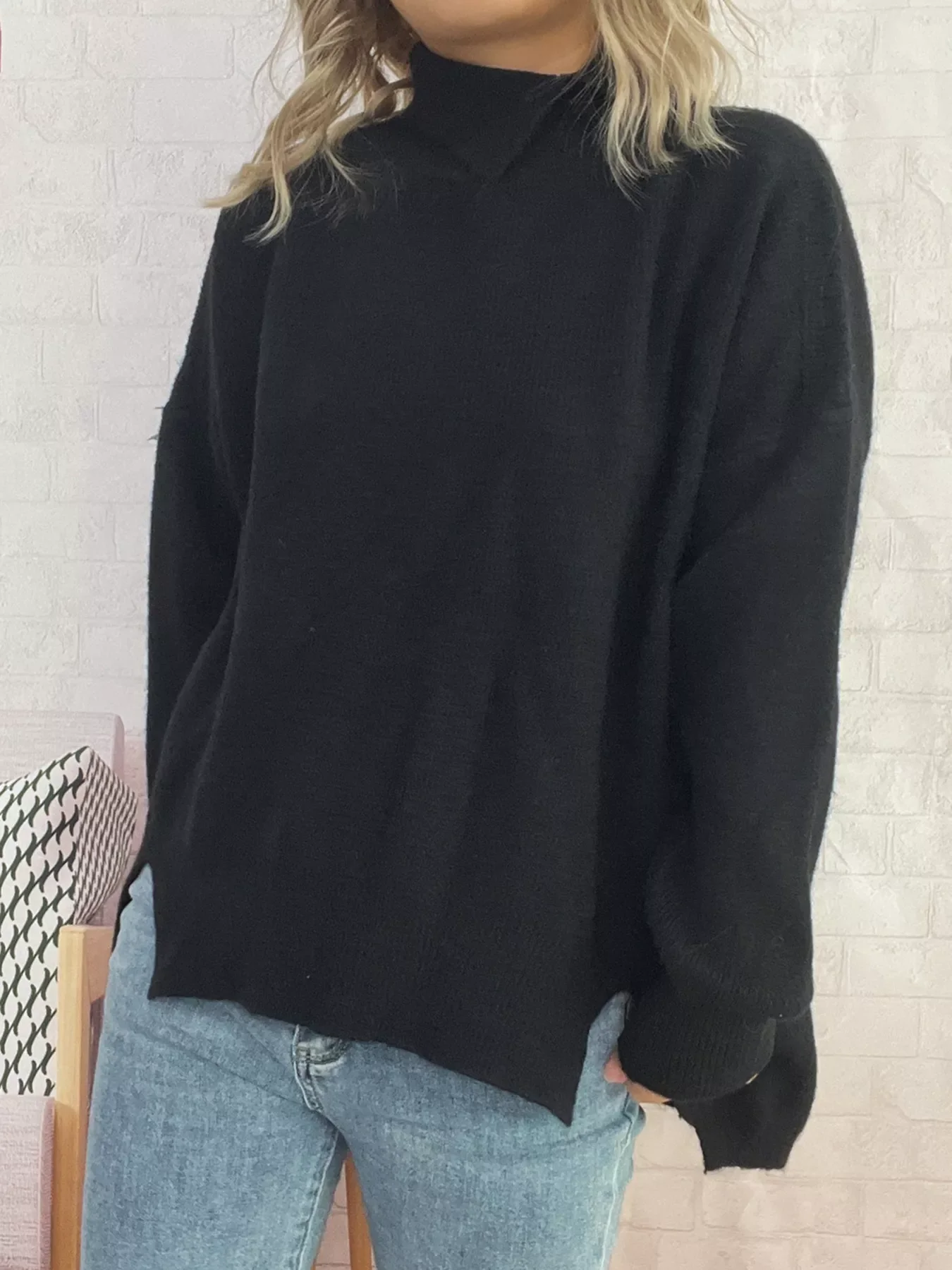 Slit Turtleneck Long Sleeve Sweater - Image 7