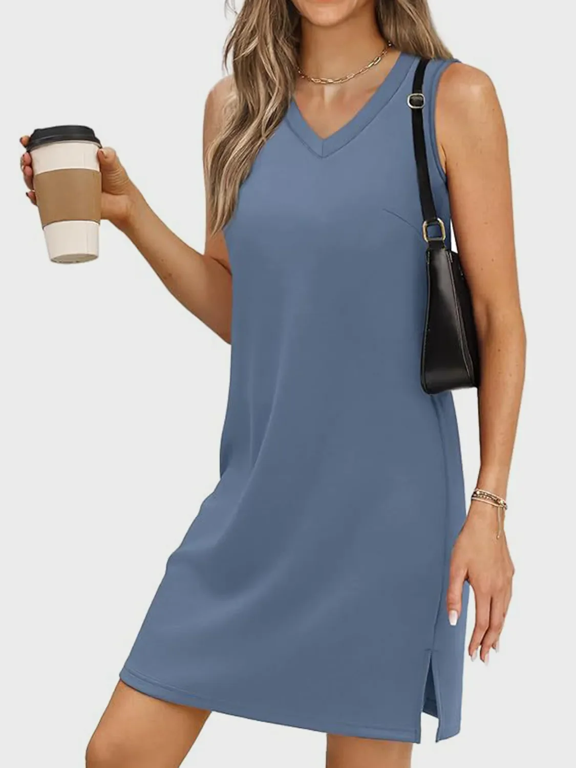 Slit V-Neck Sleeveless Mini Dress - Image 12
