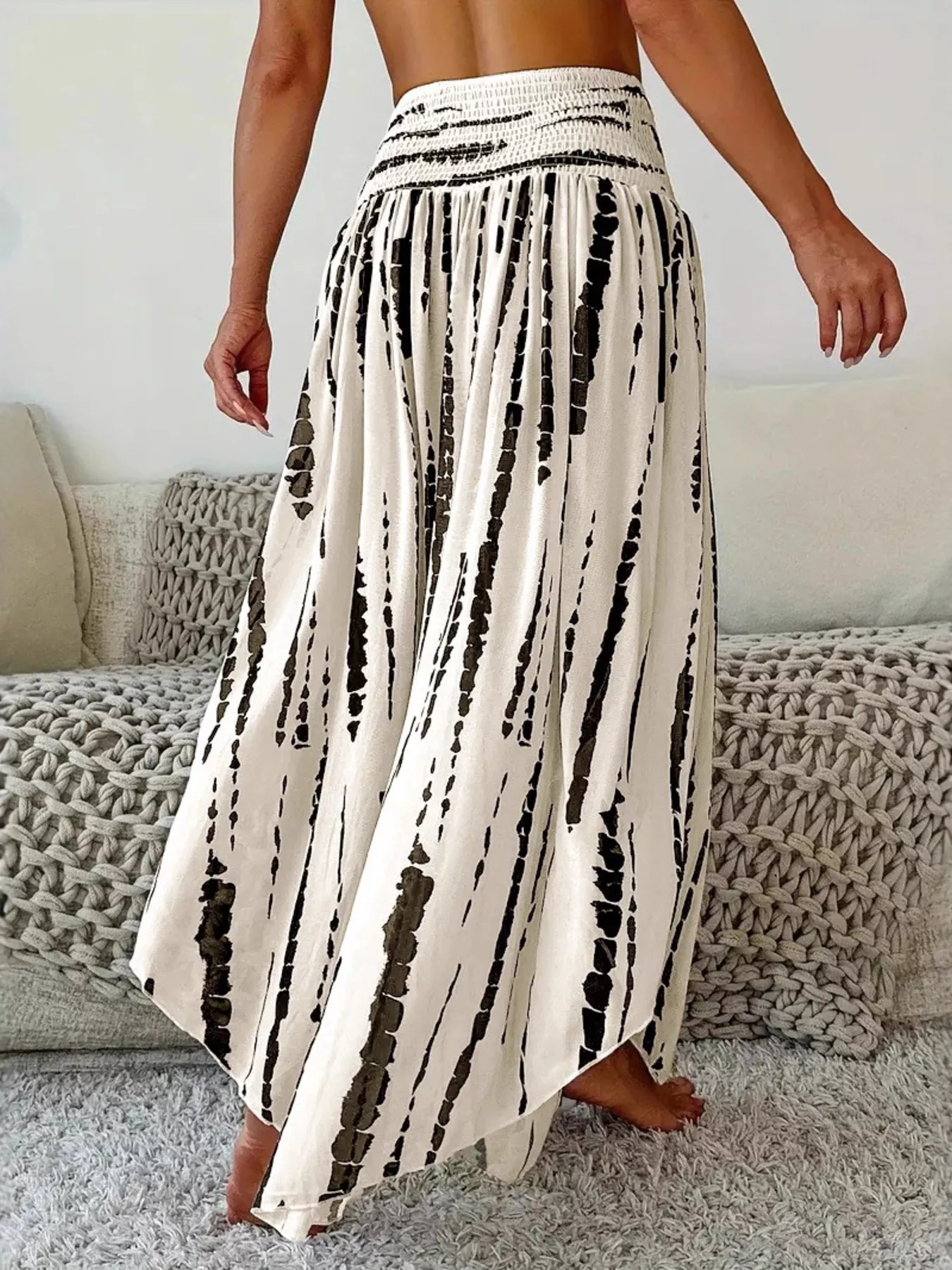 Smocked Asymmetrical Hem Skirt - Image 5
