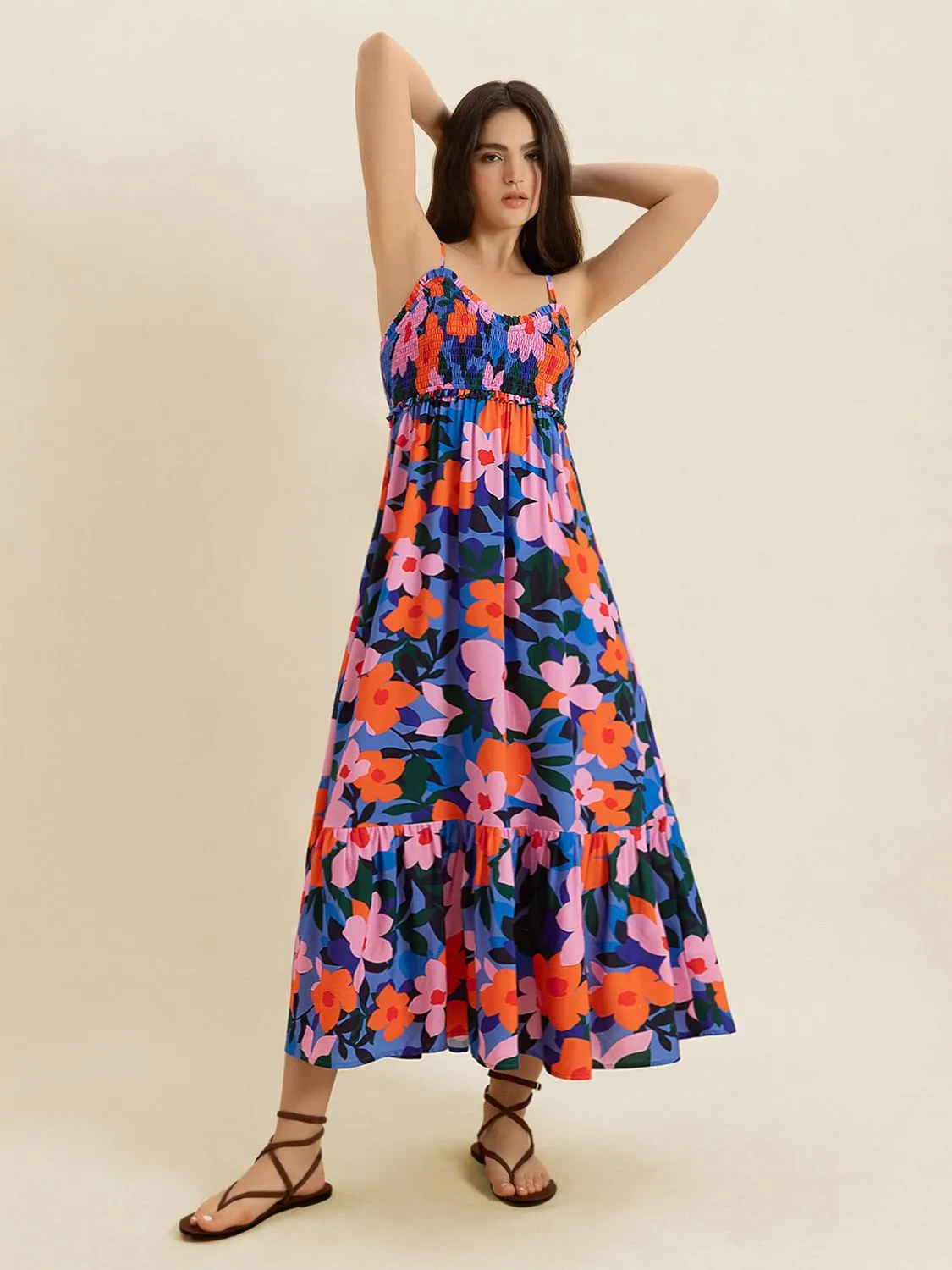 Smocked Back Ruffled Hem Printed Cami Dress - Image 4