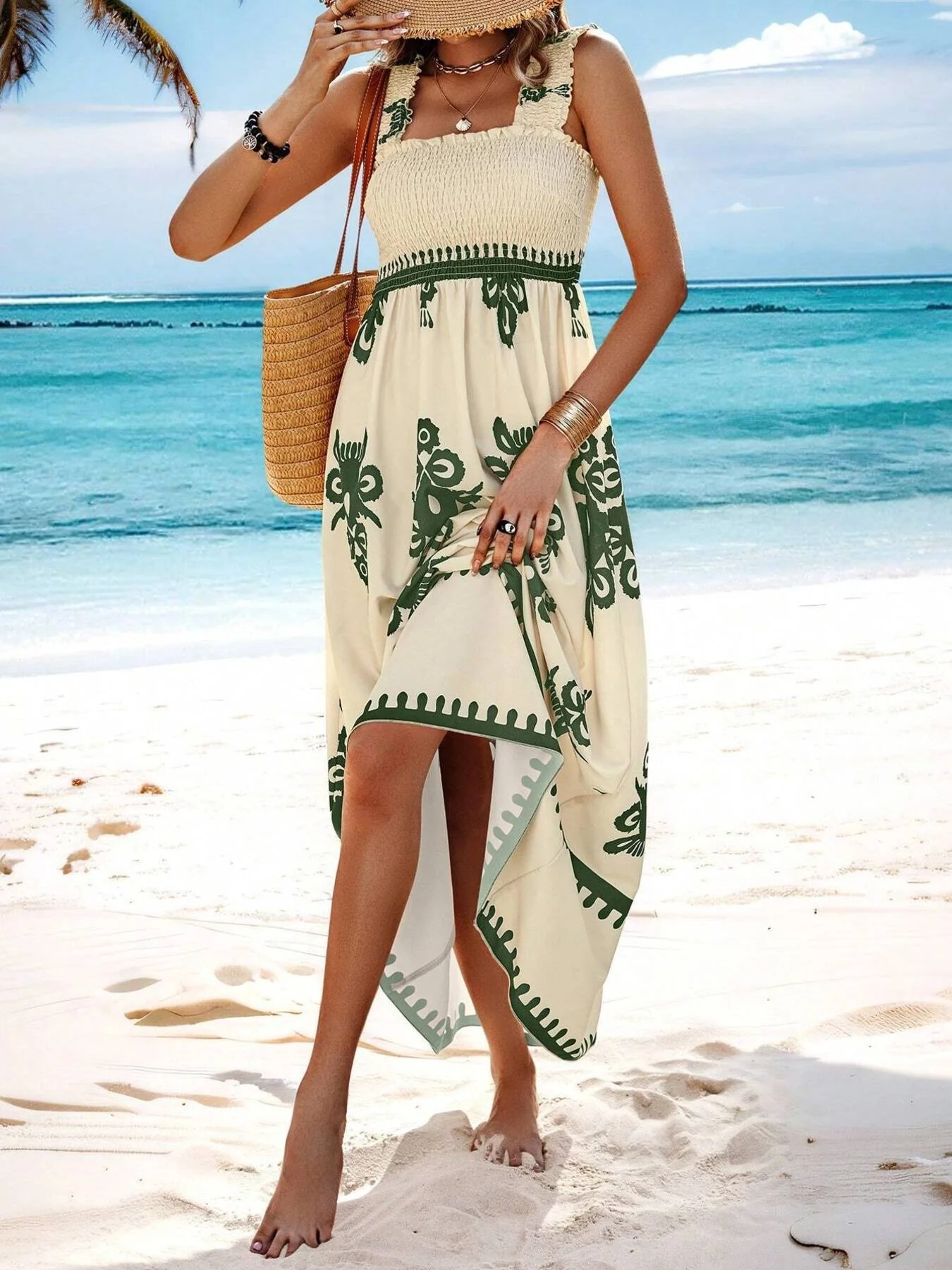 Smocked Bodice Colorful Print Tank Dress - Image 28