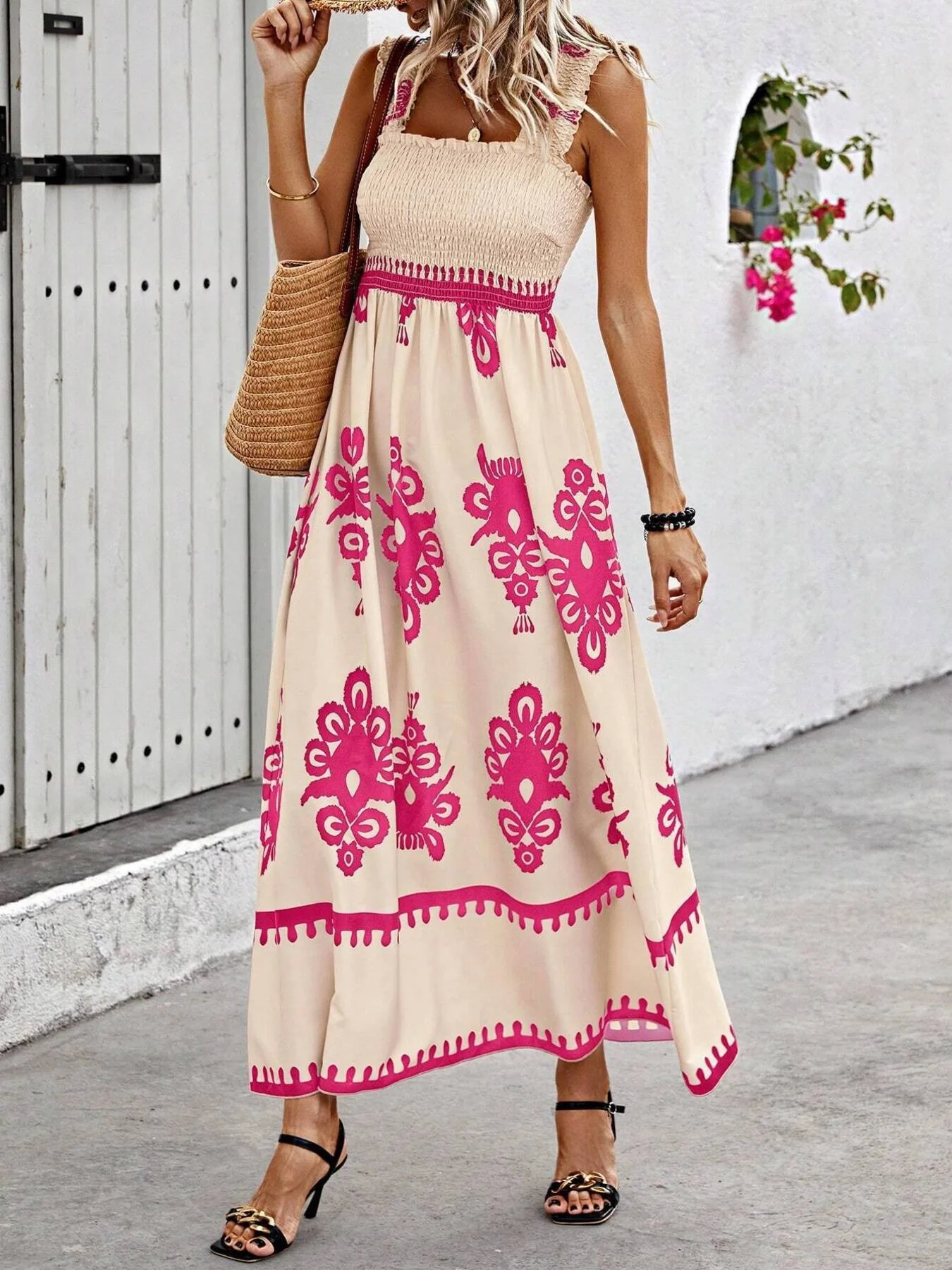 Smocked Bodice Colorful Print Tank Dress - Image 8